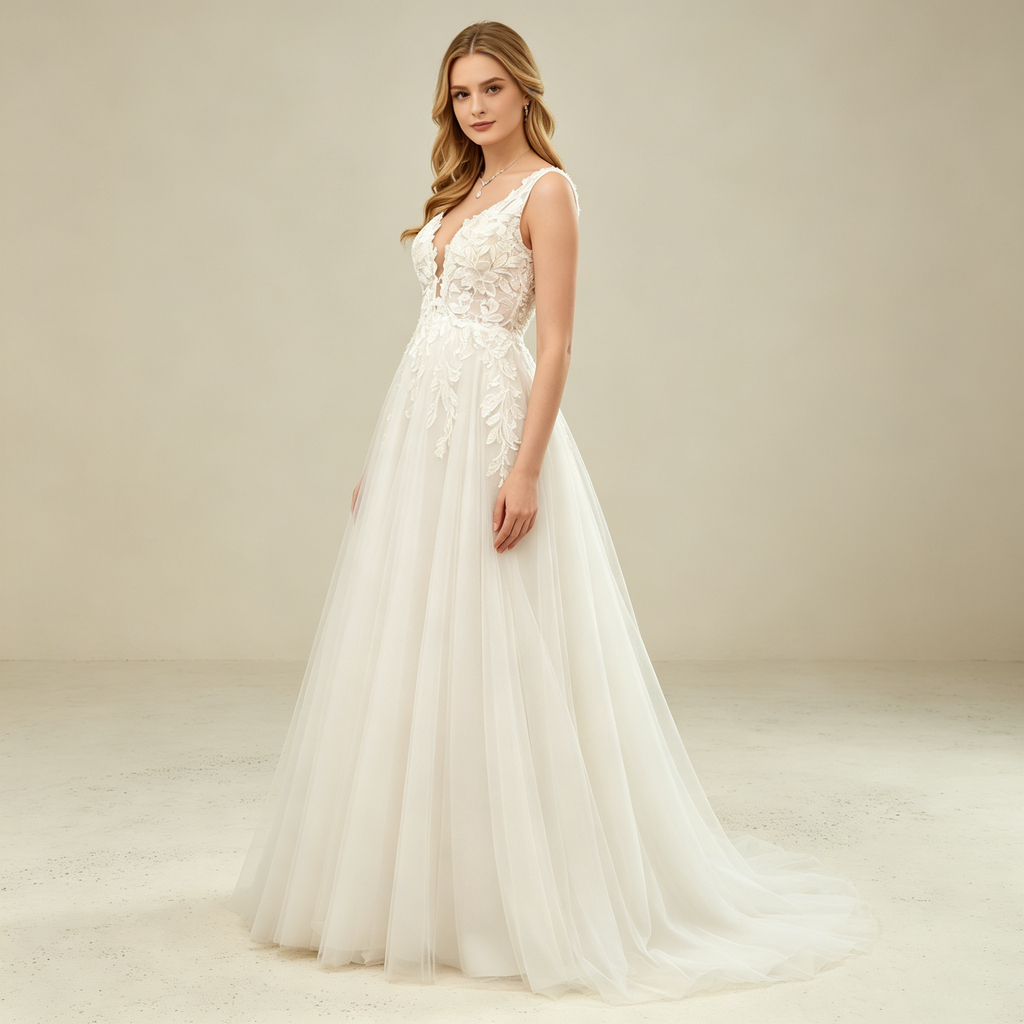 Bodenlanges A-Linien Festkleid aus Chiffon mit Spitzenärmeln