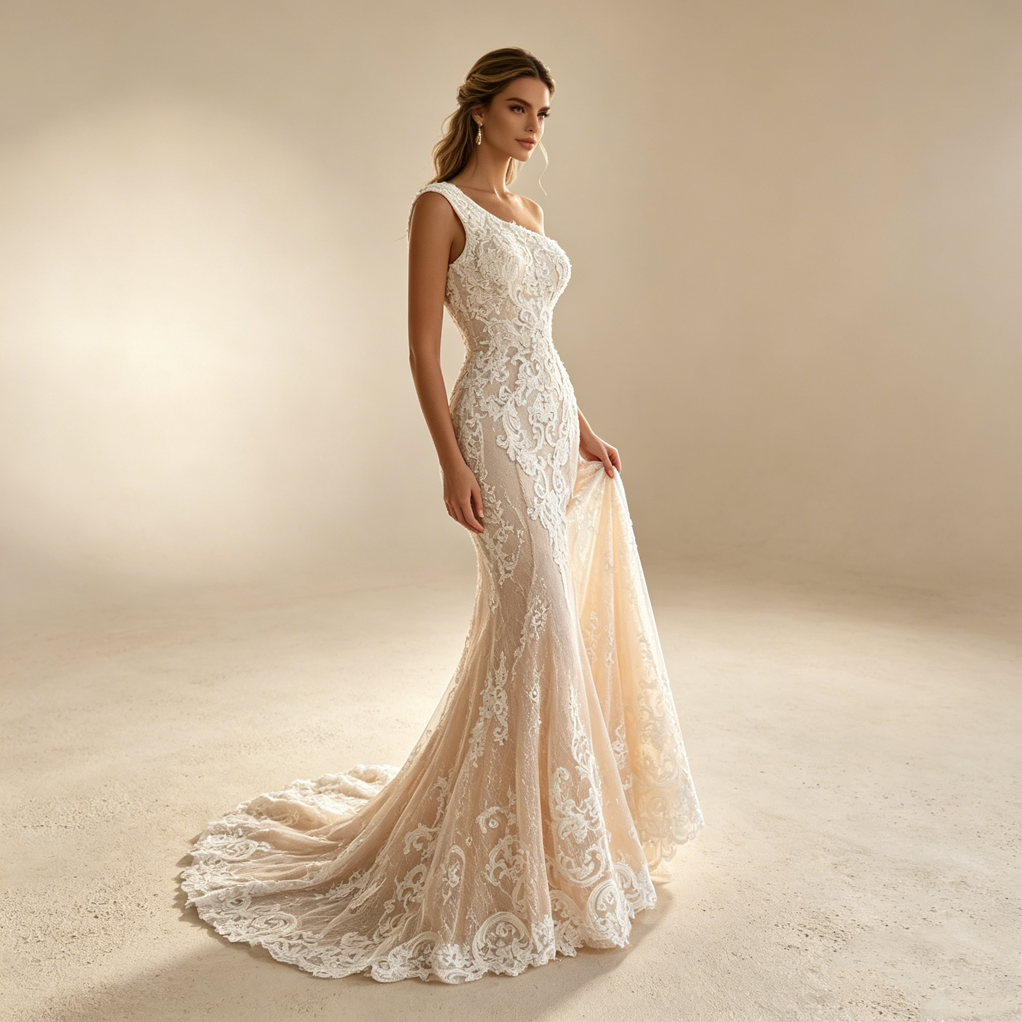 Designer Robe Meerjungfrau Stil mit filigraner Spitze für einen glamourösen Auftritt