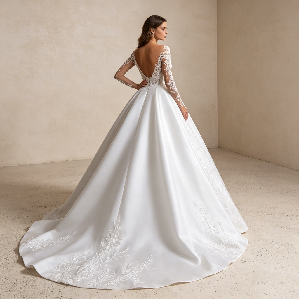 Königlicher Luxus: Voluminöse Satin-Ballrobe mit funkelndem Glitzer-Dekor und eleganten Ärmeln