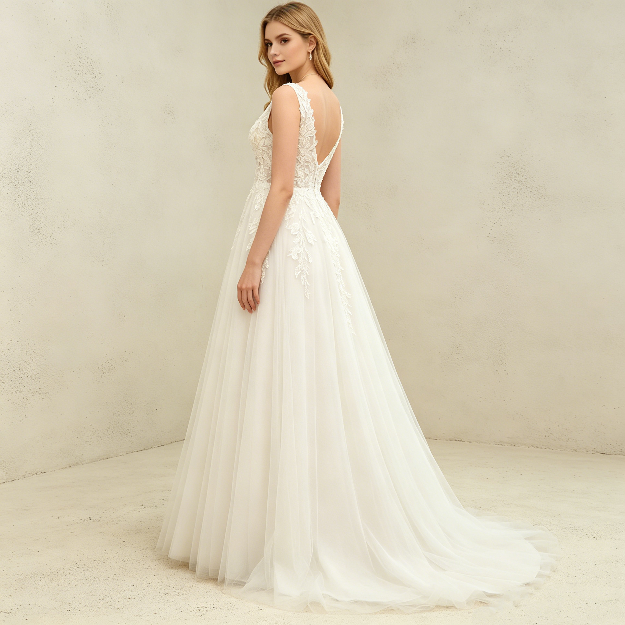 Bodenlanges A-Linien Festkleid aus Chiffon mit Spitzenärmeln