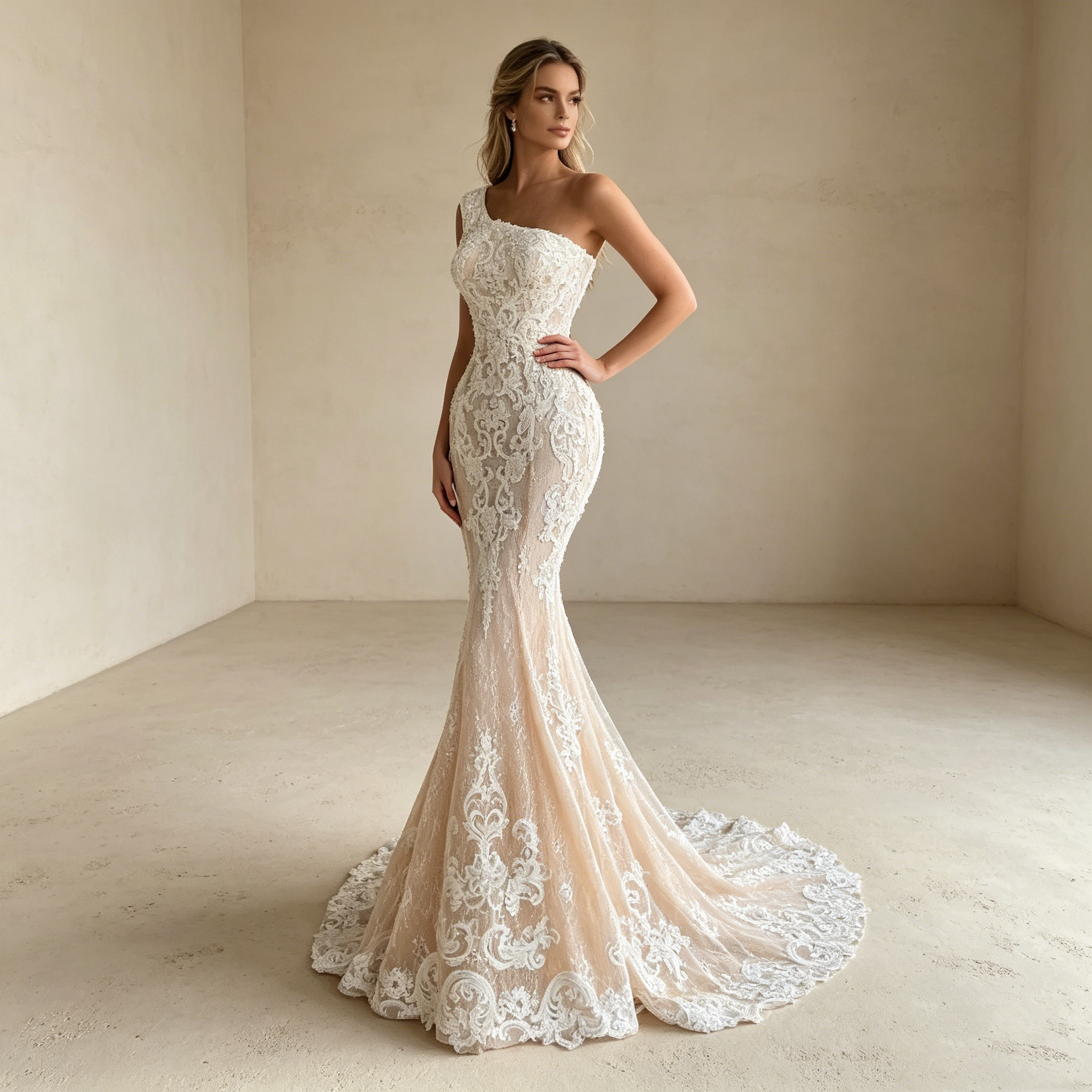 Designer Robe Meerjungfrau Stil mit filigraner Spitze für einen glamourösen Auftritt