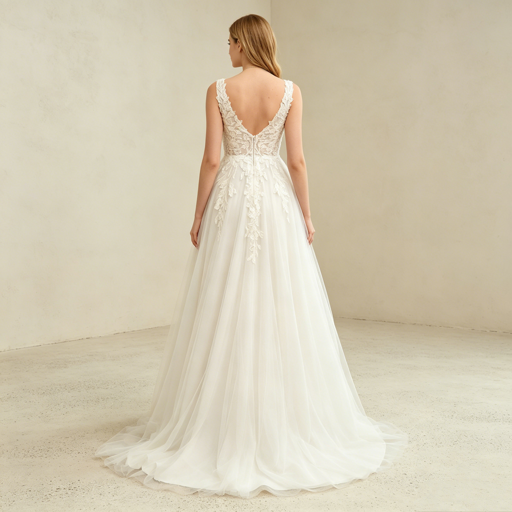 Bodenlanges A-Linien Festkleid aus Chiffon mit Spitzenärmeln