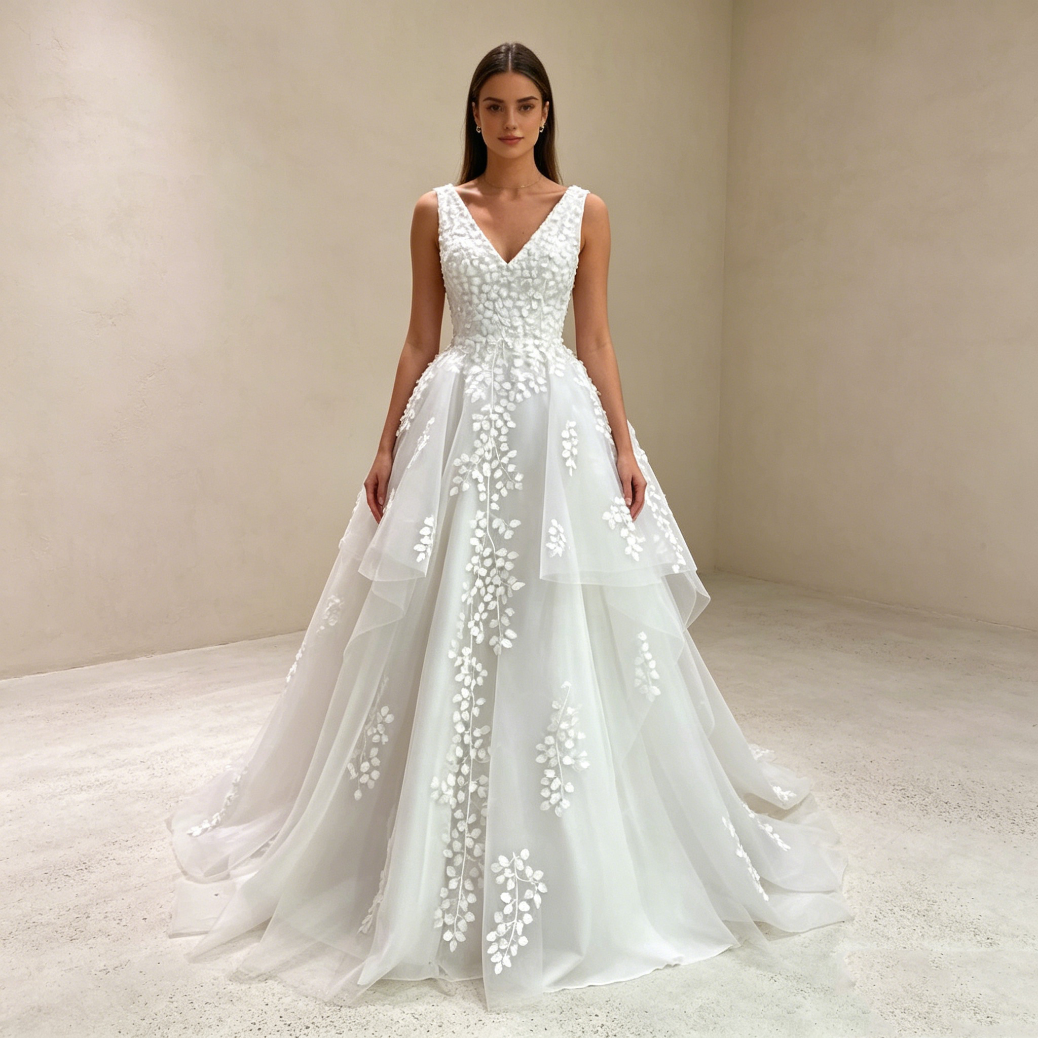 Fashion-Statement in Weiß: Voluminöse Prinzessinnen-Robe mit kunstvoller Spitze für den perfekten Auftritt