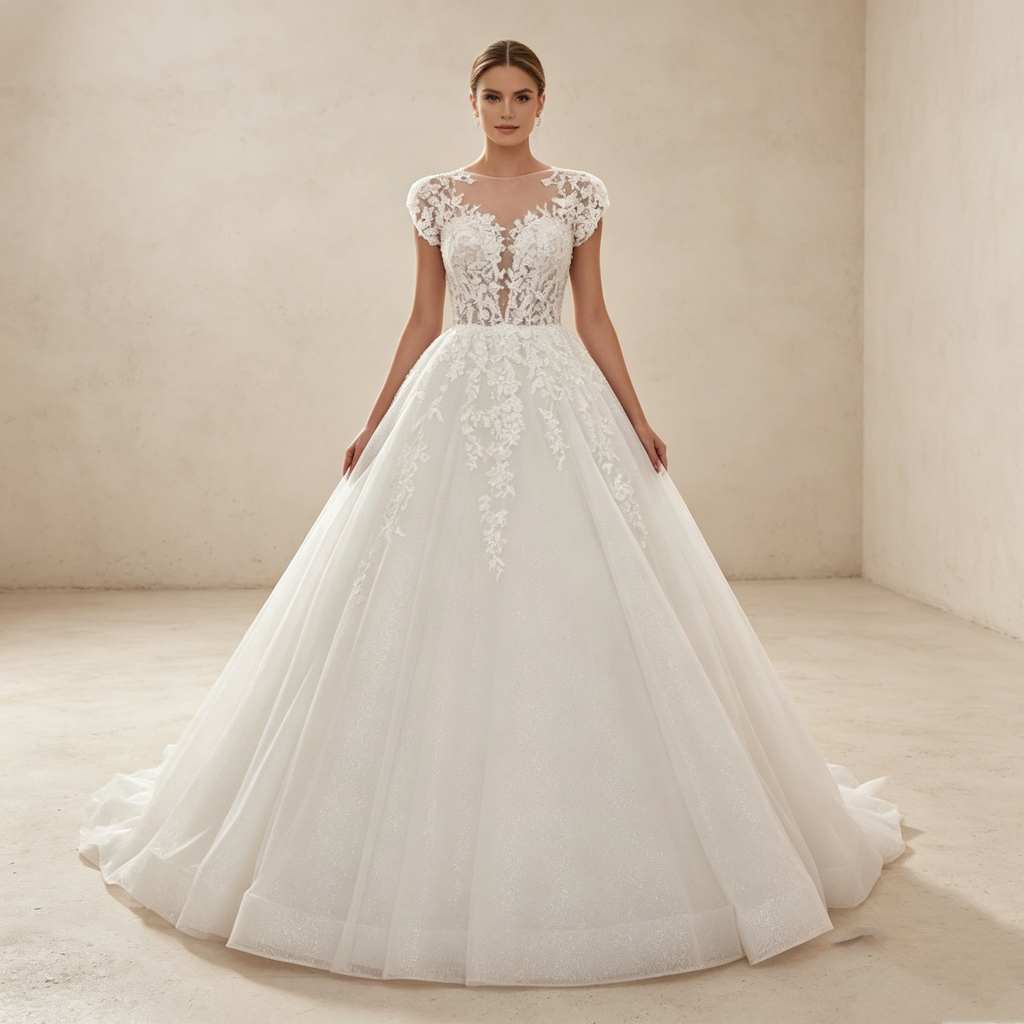 Elegante Robe A Linie aus feiner Spitze und luftigem Tüll für exklusive Events