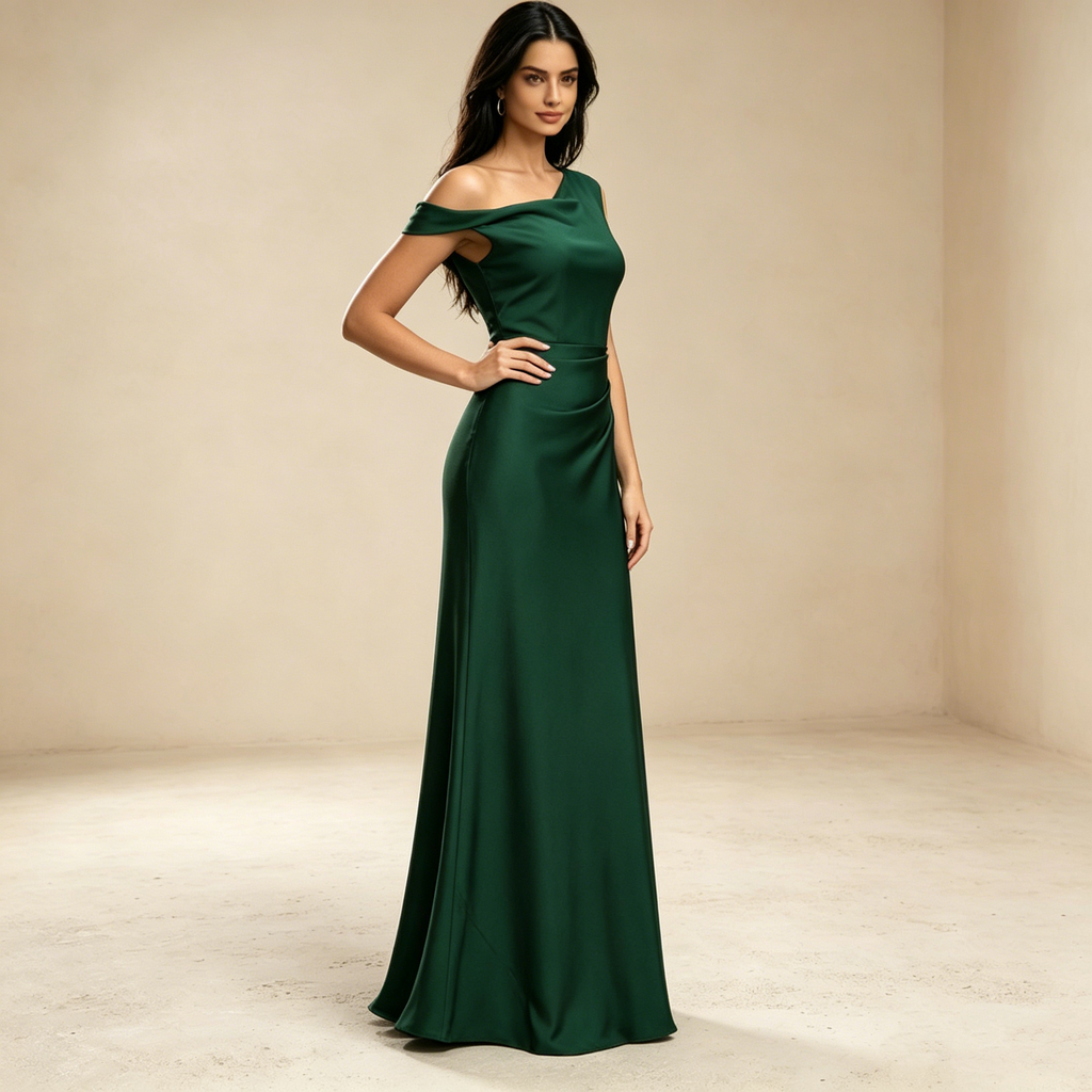 Fließendes A-Linie Abendkleid mit Drapierung Elegantes Satin Maxikleid