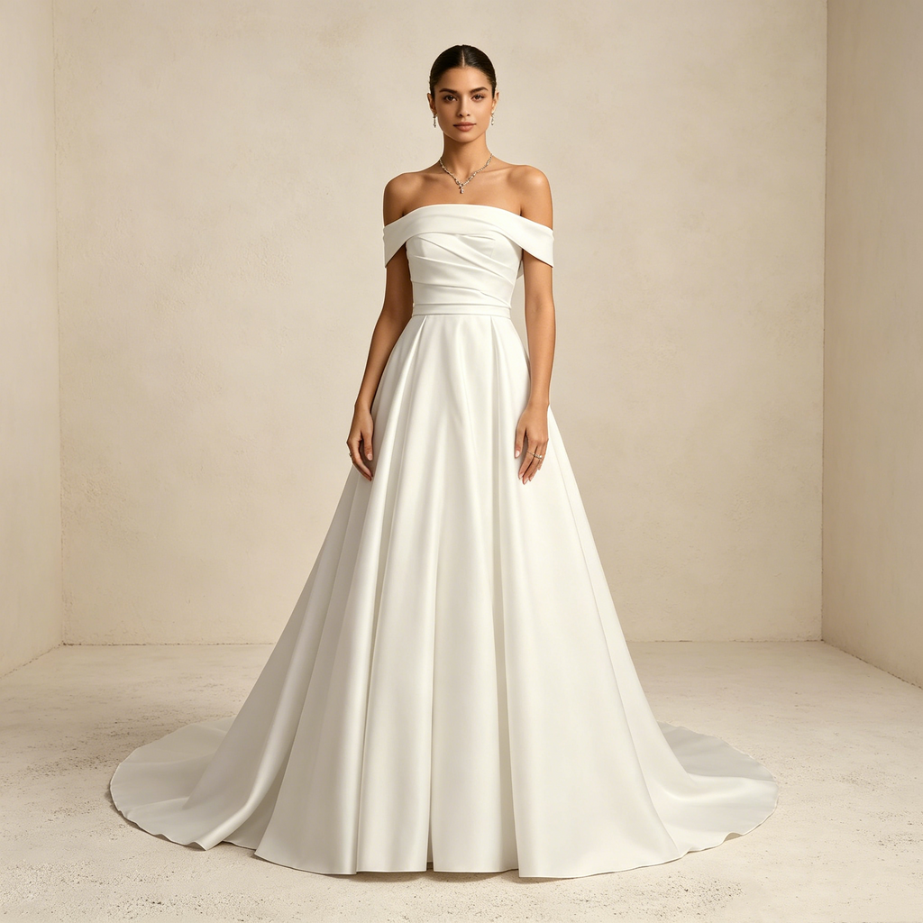 Elegantes trägerloses Abendkleid aus Satin mit Schleppe