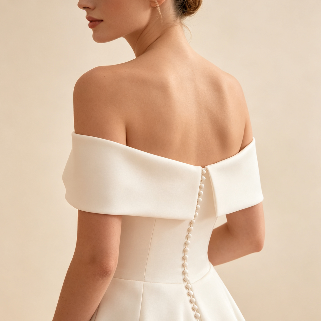 Elegantes Bardot Langkleid für Damen mit Rockschlitz und großer Schleppe festliches Abendkleid