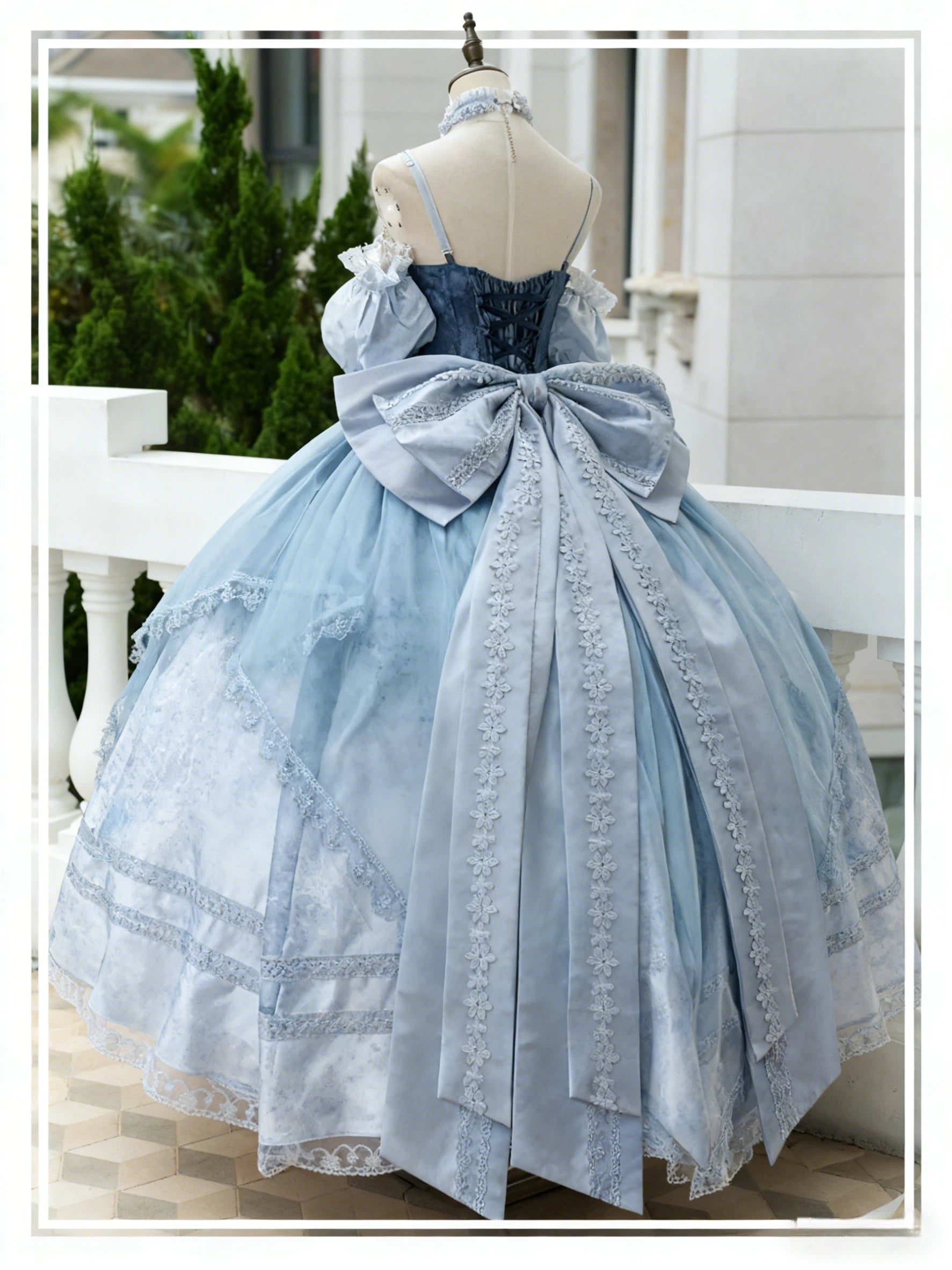 Hime Lolita Blaues Langes Ballkleid Hochzeitskleid Im Prinzessinnen Stil Für Teepartys Mit Spitzenbesatz 34-42