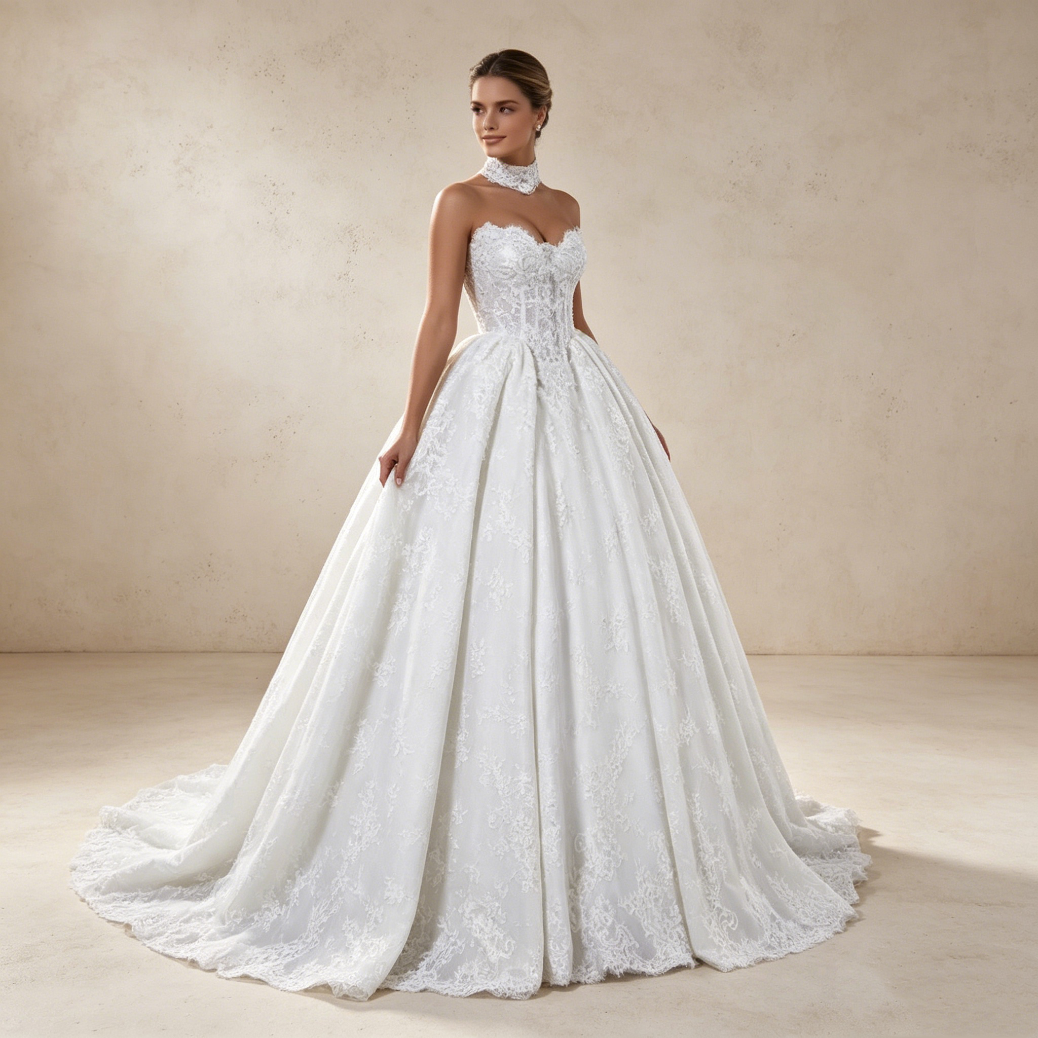 Romantischer Vintage-Traum: Voluminöse Prinzessinnen-Robe mit nostalgischer Spitze in Reinweiß