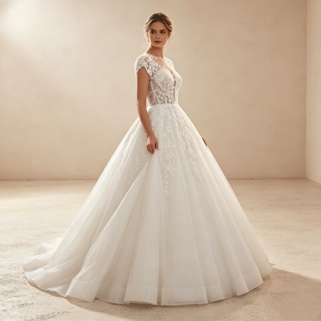 Elegante Robe A Linie aus feiner Spitze und luftigem Tüll für exklusive Events
