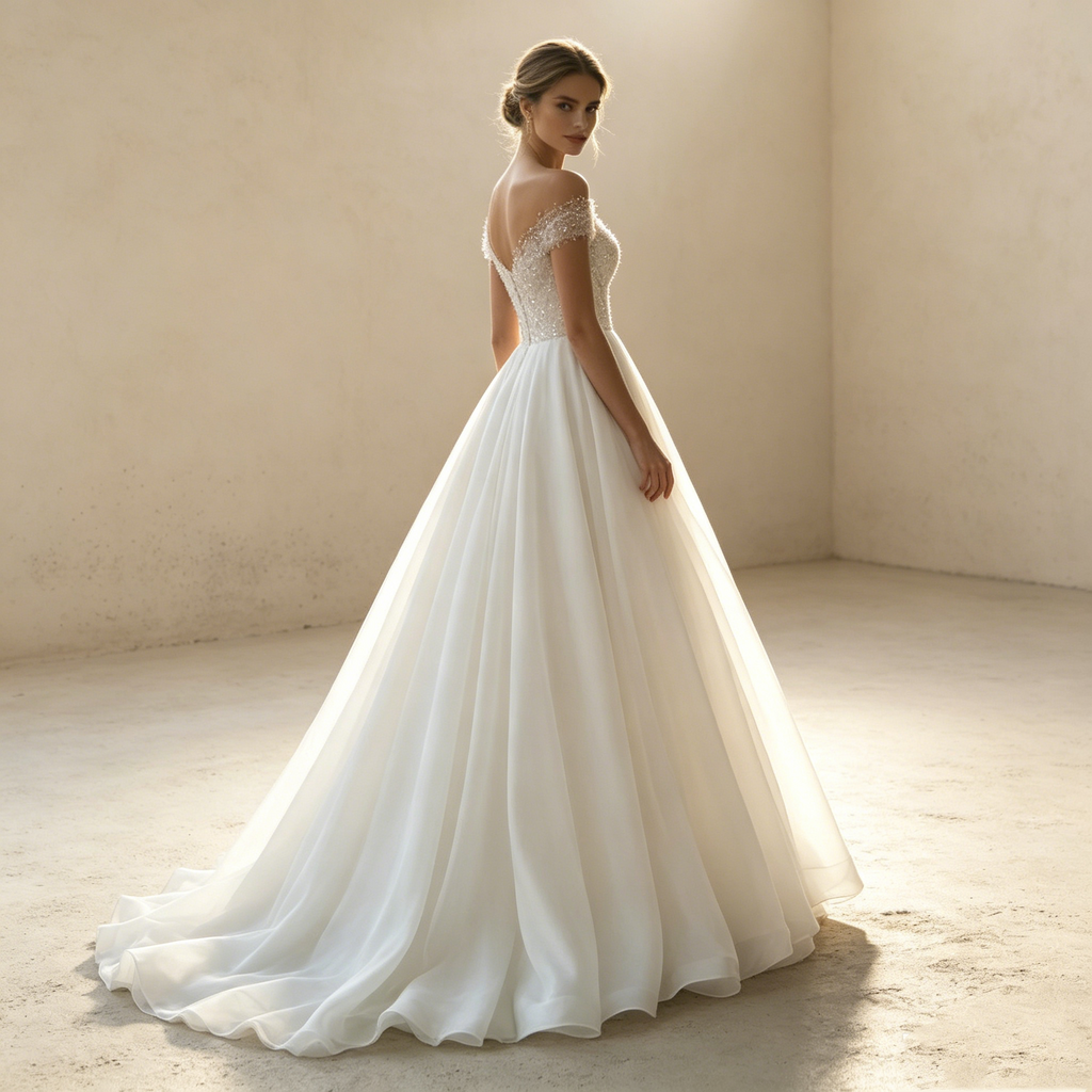 Etherische A Linie aus fließendem Chiffon mit grazilen Ärmeldetails für eine luftige Präsenz