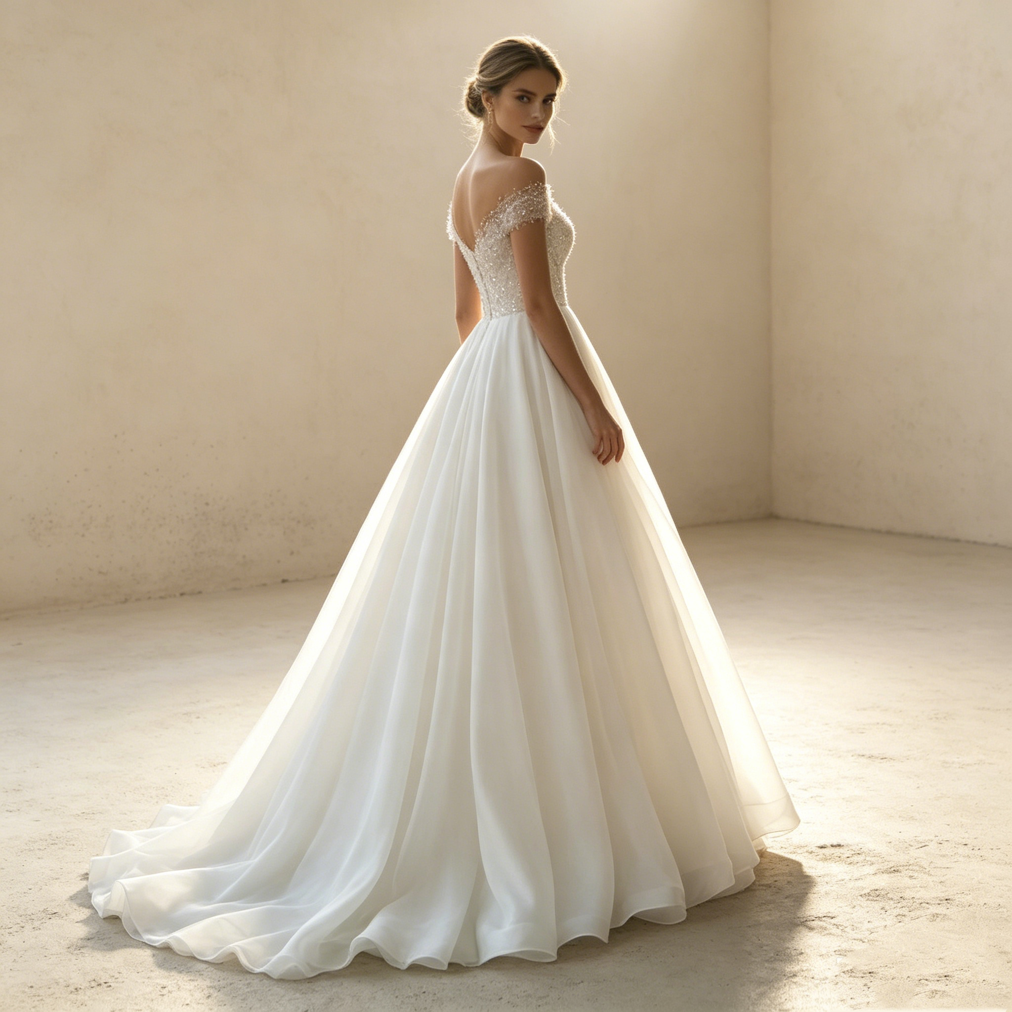 Etherische A Linie aus fließendem Chiffon mit grazilen Ärmeldetails für eine luftige Präsenz