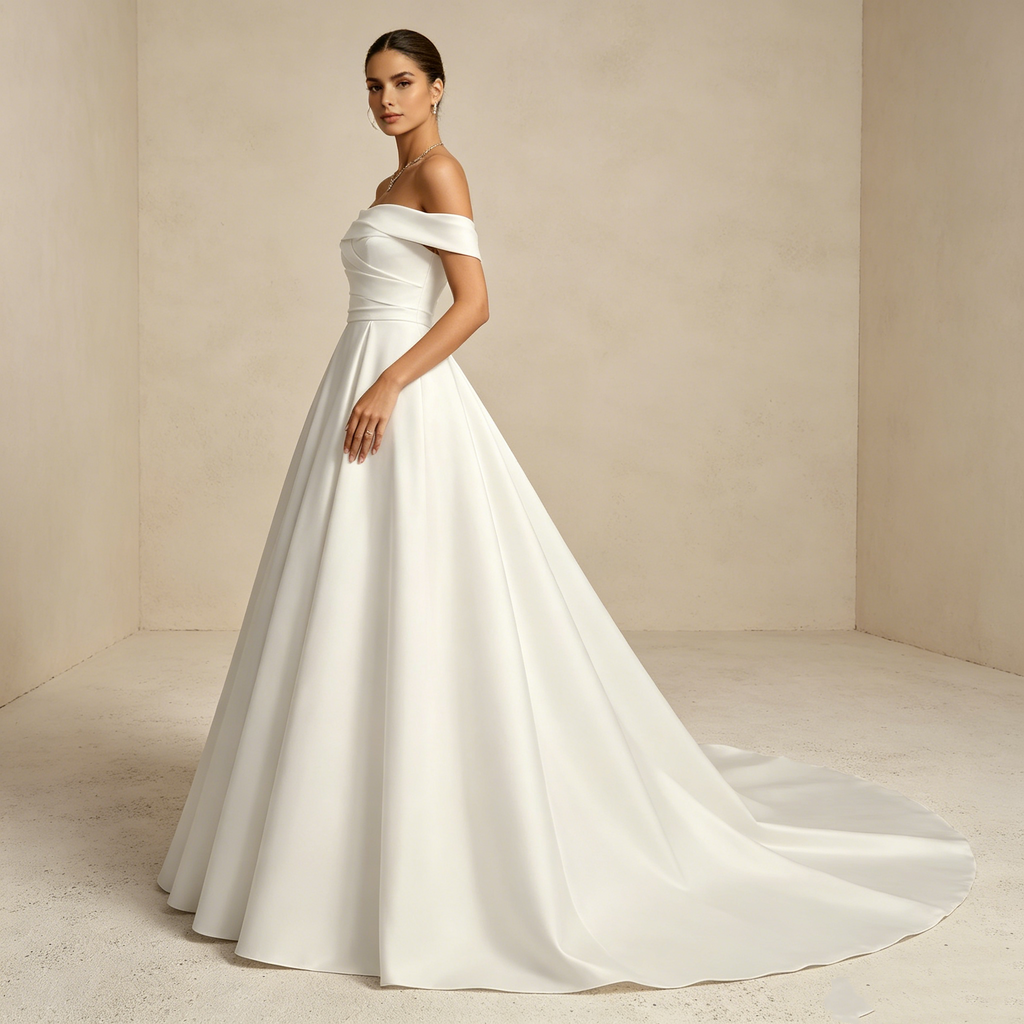 Elegantes trägerloses Abendkleid aus Satin mit Schleppe