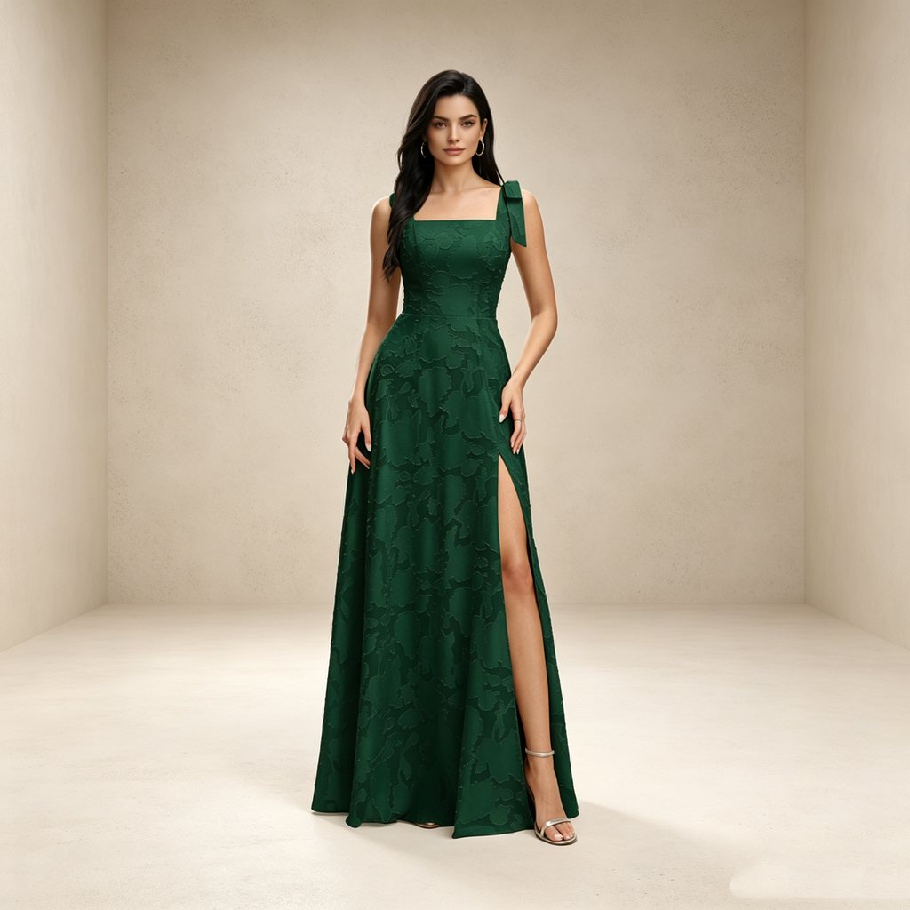 Fließendes A-Linie Abendkleid mit Beinschlitz Elegantes Maxikleid in Ausbrenner-Optik