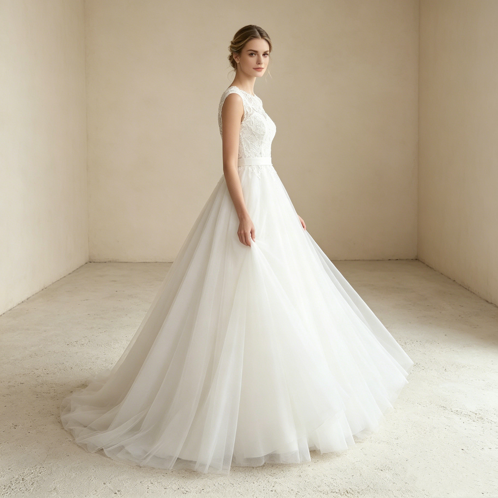 Leichtes A-Linien-Kleid mit filigraner Spitze – Ideal für sommerliche Festlichkeiten