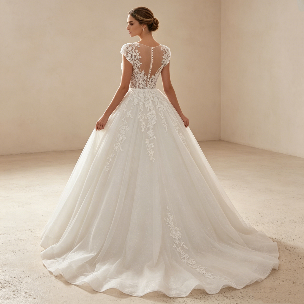 Elegante Robe A Linie aus feiner Spitze und luftigem Tüll für exklusive Events
