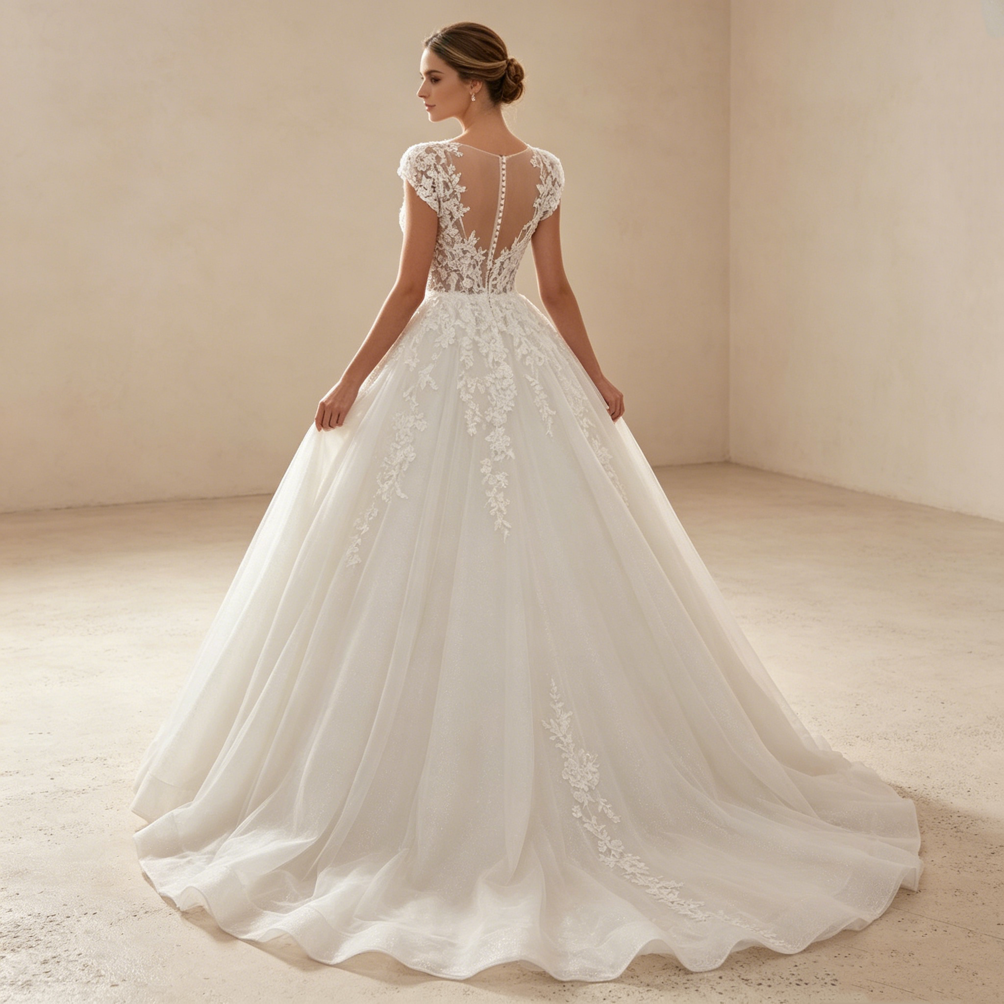 Elegante Robe A Linie aus feiner Spitze und luftigem Tüll für exklusive Events