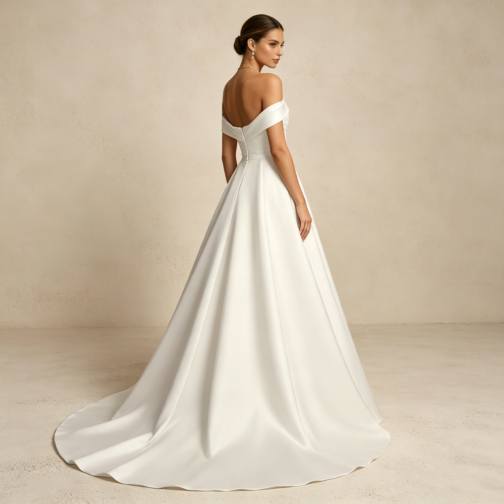 Elegantes trägerloses Abendkleid aus Satin mit Schleppe