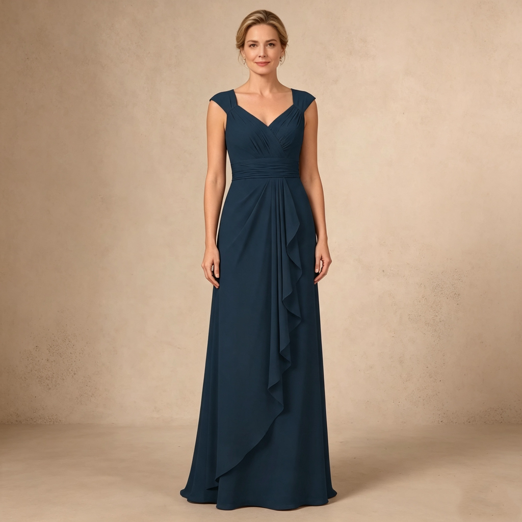 Langes ärmelloses Abendkleid mit V-Ausschnitt und Taillenbetonung für festliche Anlässe Marineblau