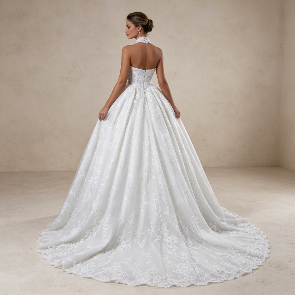 Romantischer Vintage-Traum: Voluminöse Prinzessinnen-Robe mit nostalgischer Spitze in Reinweiß