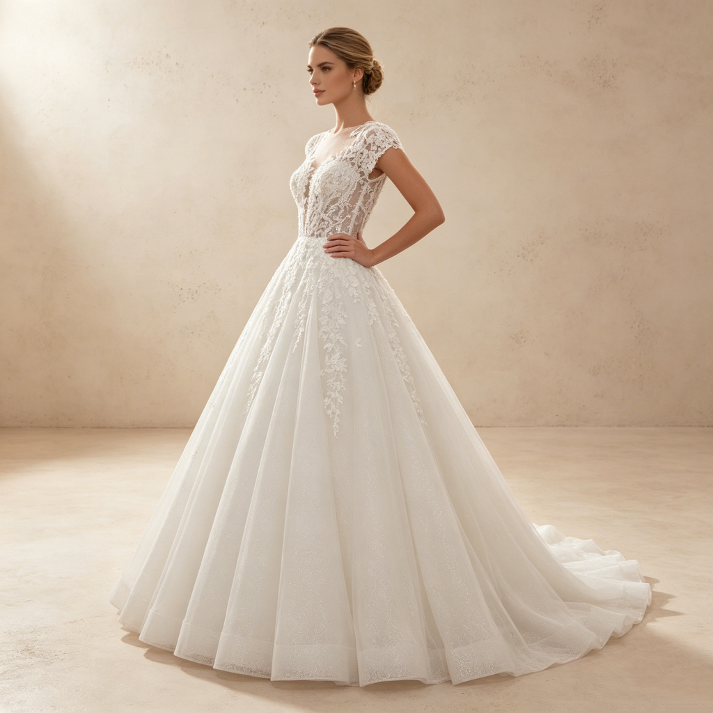 Elegante Robe A Linie aus feiner Spitze und luftigem Tüll für exklusive Events