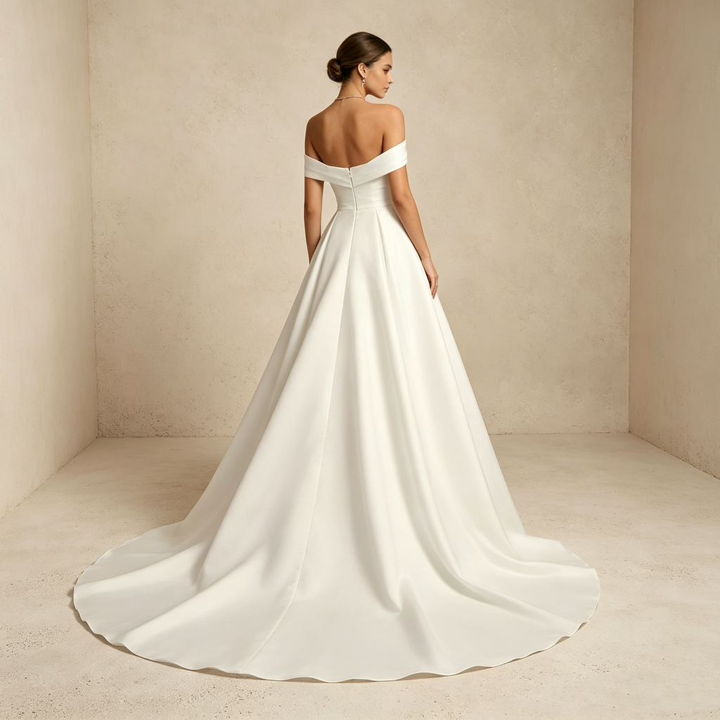 Elegantes trägerloses Abendkleid aus Satin mit Schleppe