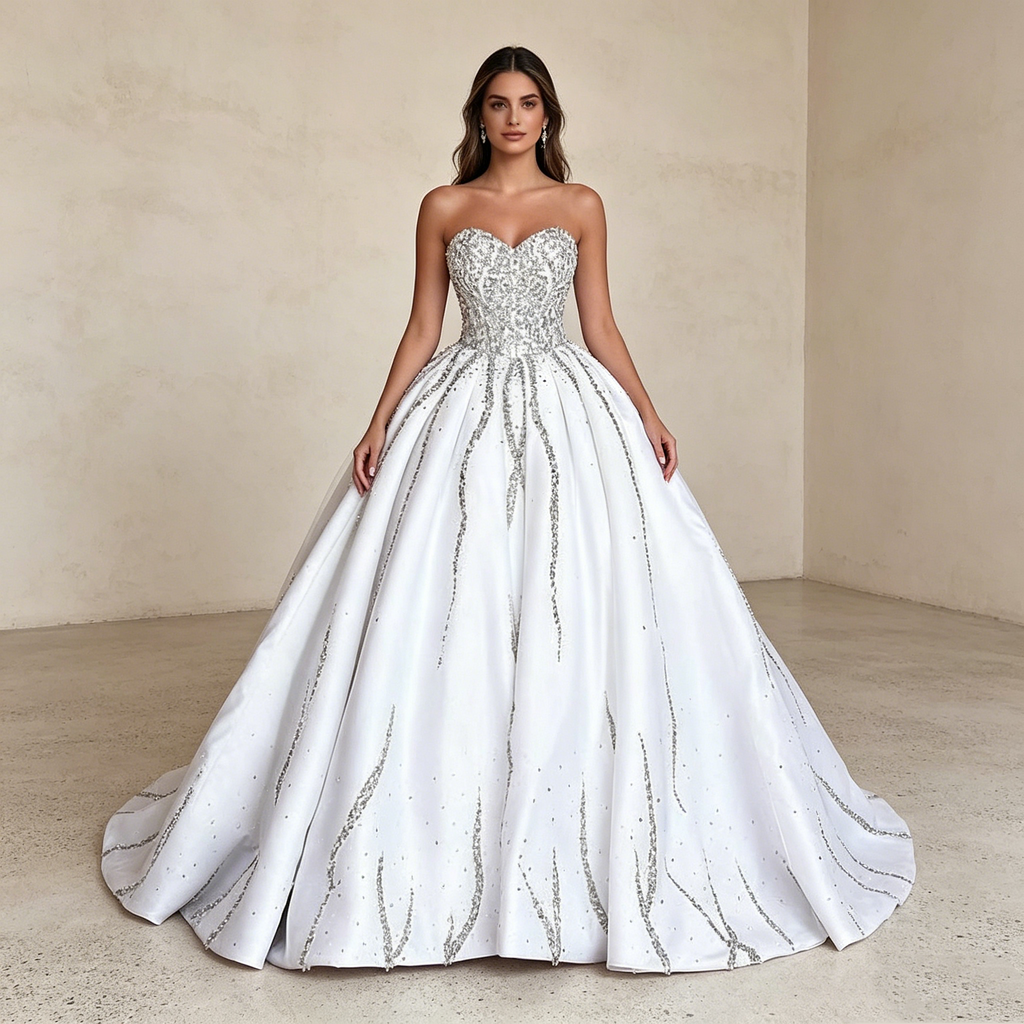 Luxuriöse Prinzessin Robe mit Kathedralschleppe und präziser Kristall Illumination für maximale Präsenz