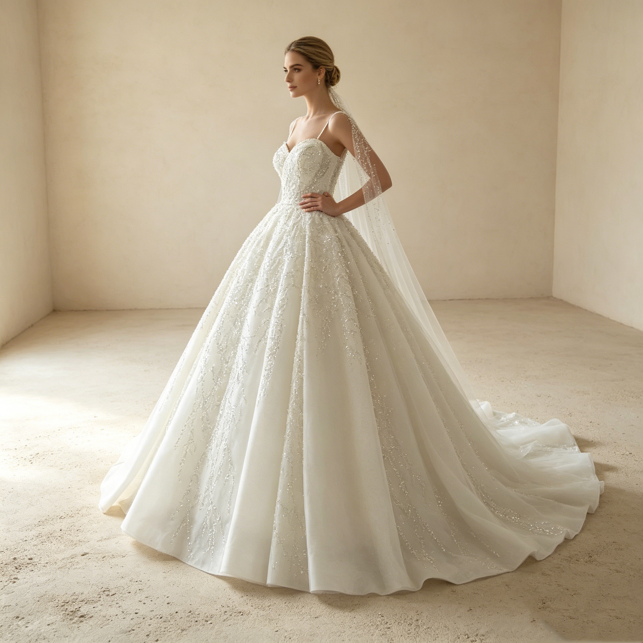 Extravagantes Statement in Weiß: Voluminöse Prinzessinnen-Robe mit avantgardistischem Ärmel-Design