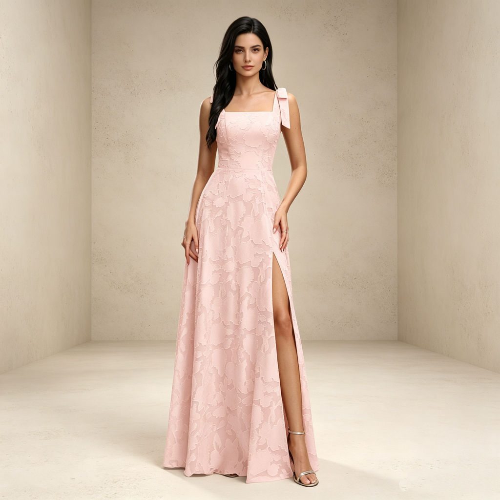 Fließendes A-Linie Abendkleid mit Beinschlitz Elegantes Maxikleid in Ausbrenner-Optik