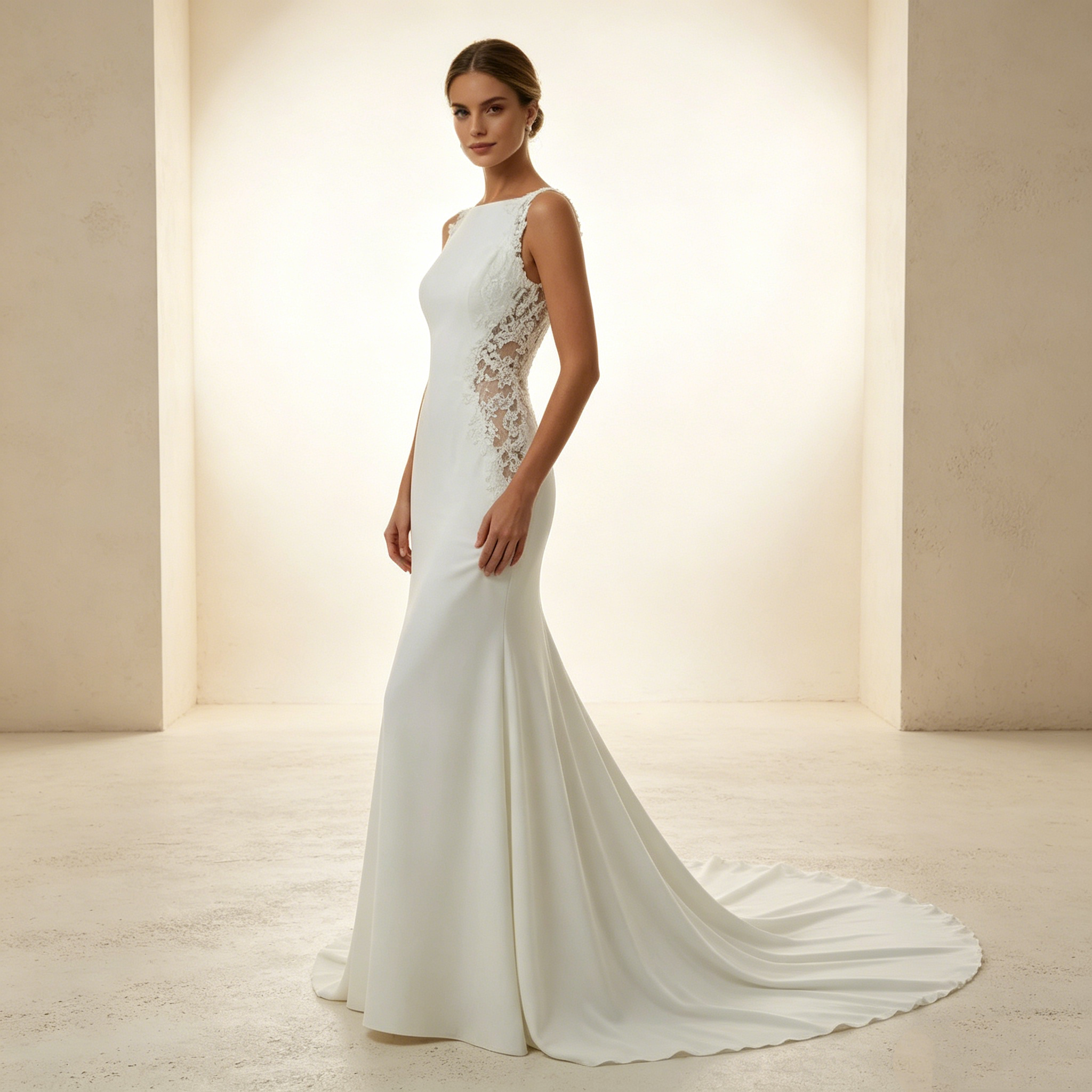 Weißer Boho-Traum: Bodenlanges Meerjungfrau-Kleid mit aufwendigen Applikationen für einen natürlichen Glamour