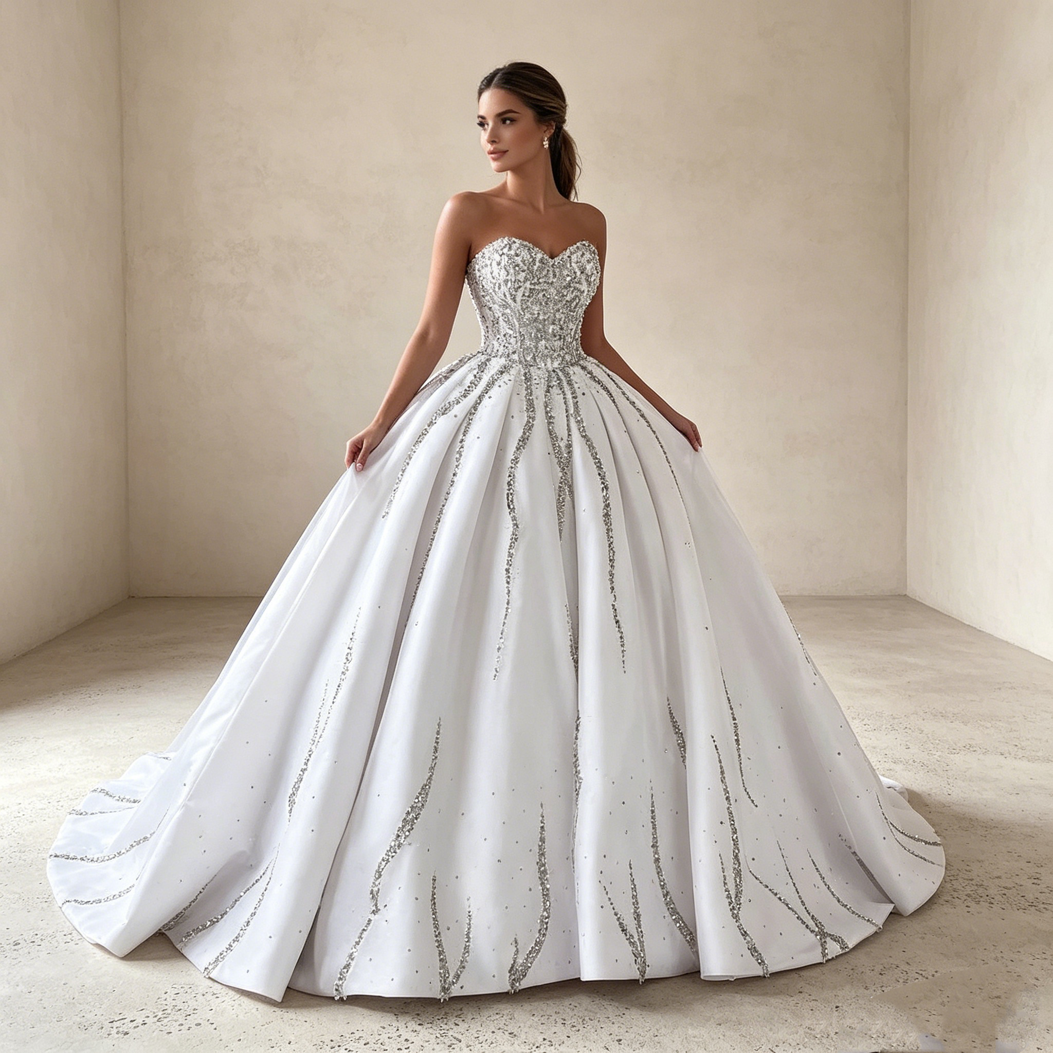 Luxuriöse Prinzessin Robe mit Kathedralschleppe und präziser Kristall Illumination für maximale Präsenz