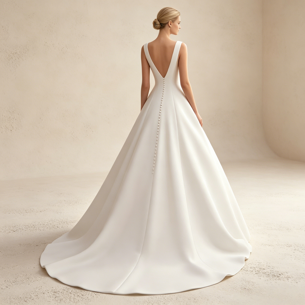 Minimalistisches Elfenbeinfarbenes A-Linie Abendkleid aus Edlem Satin mit Eckigem Ausschnitt