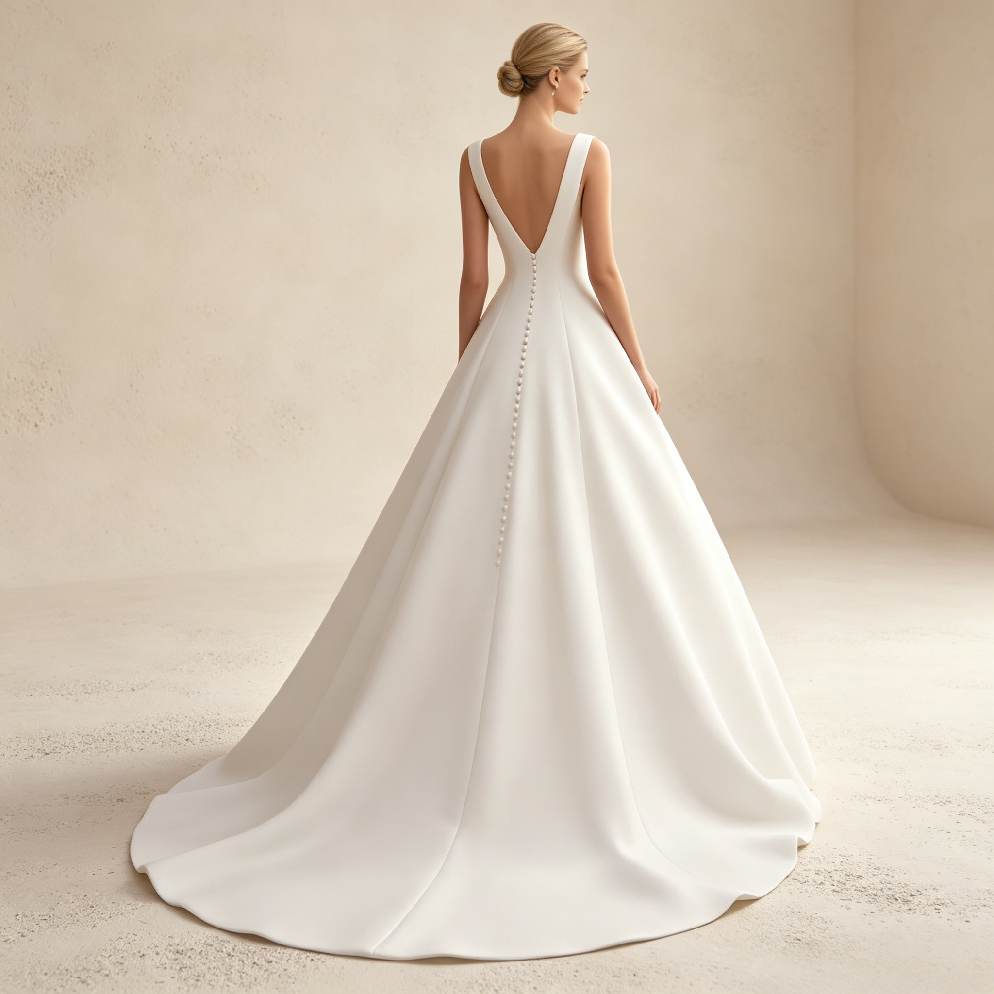 Minimalistisches Elfenbeinfarbenes A-Linie Abendkleid aus Edlem Satin mit Eckigem Ausschnitt