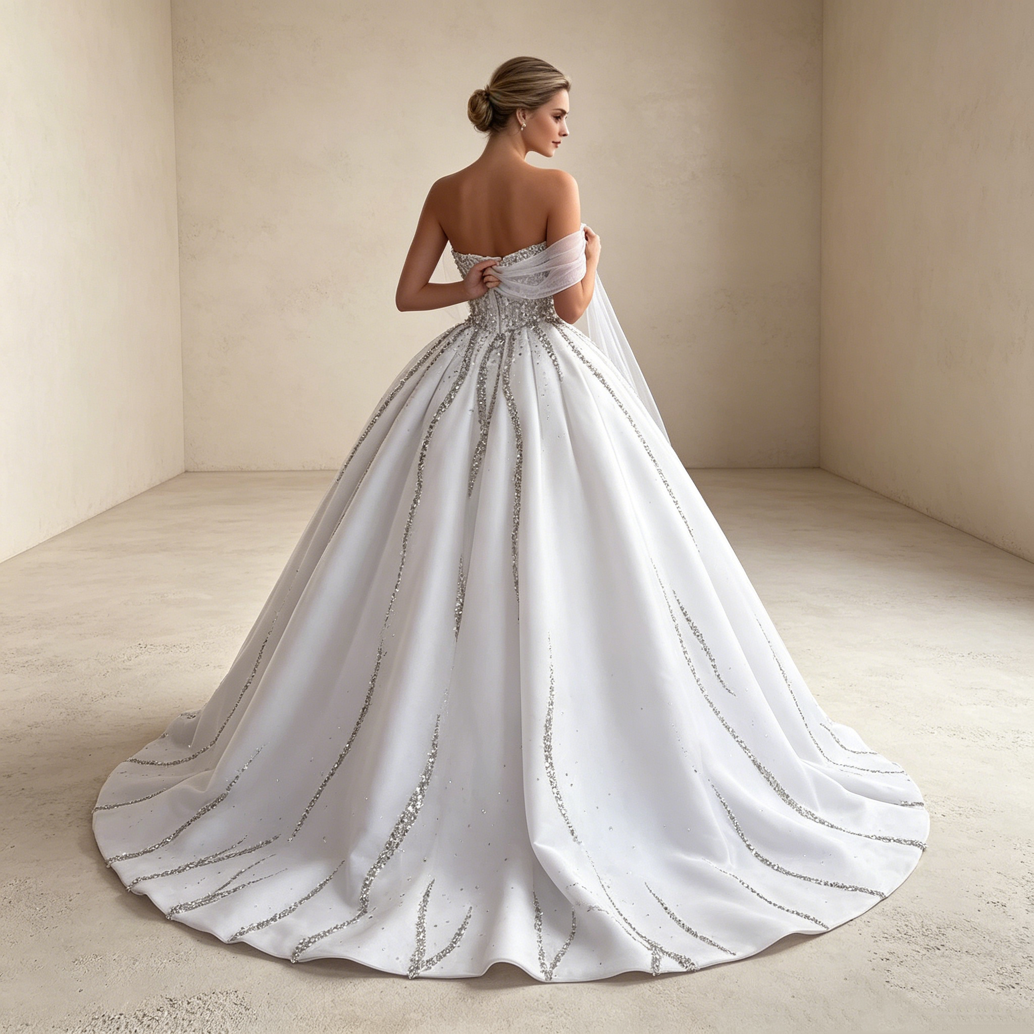 Luxuriöse Prinzessin Robe mit Kathedralschleppe und präziser Kristall Illumination für maximale Präsenz