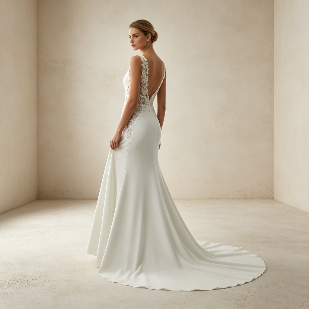 Weißer Boho-Traum: Bodenlanges Meerjungfrau-Kleid mit aufwendigen Applikationen für einen natürlichen Glamour