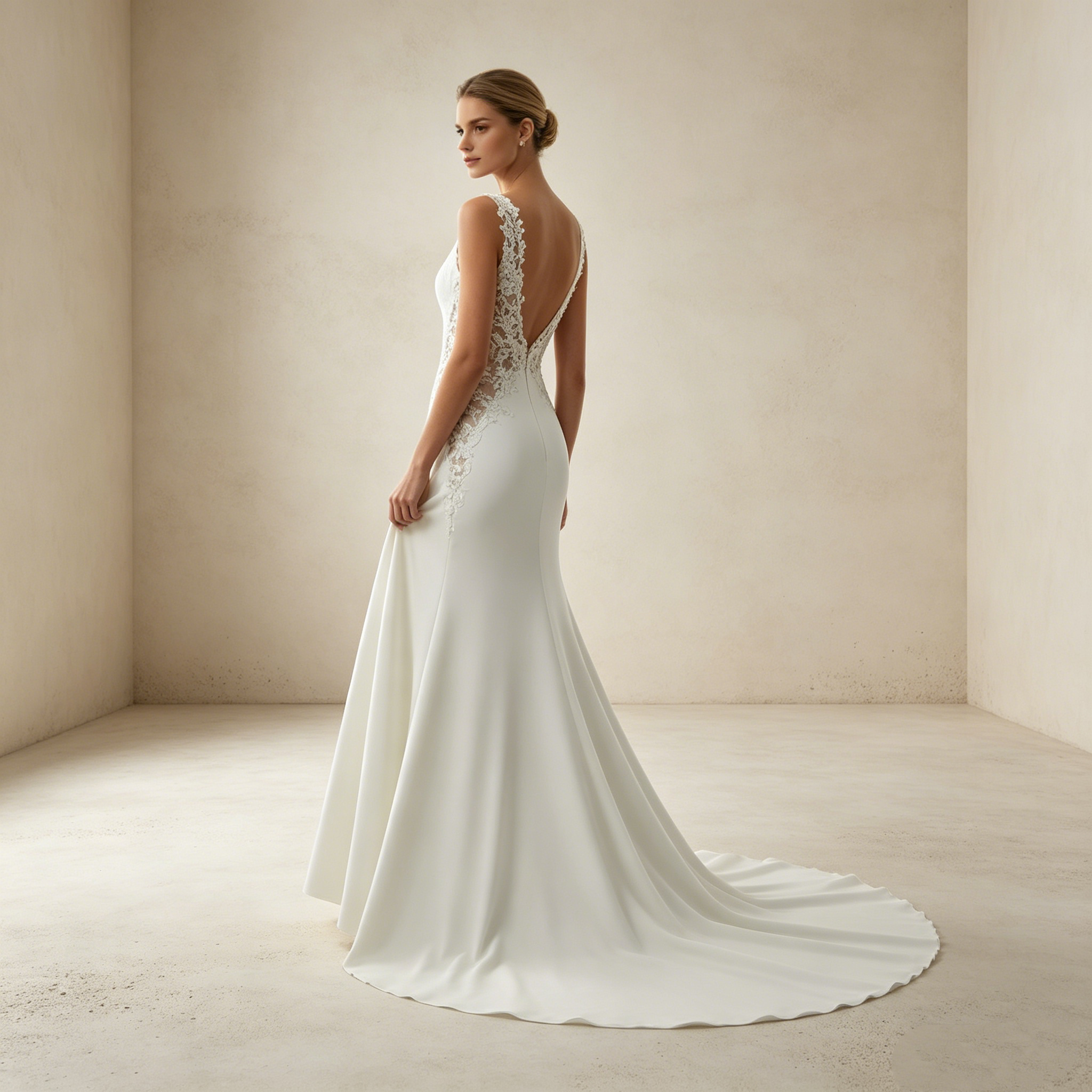 Weißer Boho-Traum: Bodenlanges Meerjungfrau-Kleid mit aufwendigen Applikationen für einen natürlichen Glamour