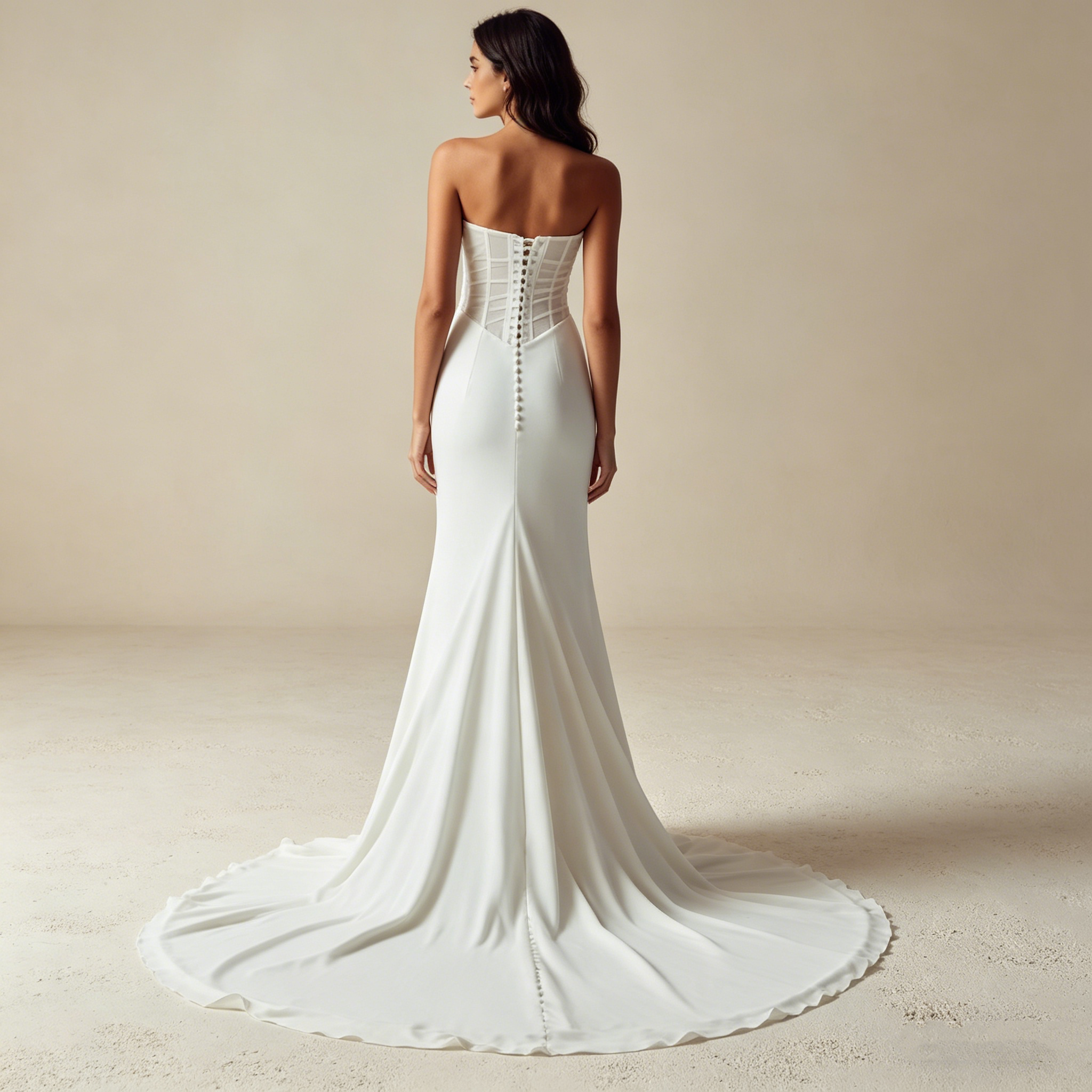 Elegantes Abendkleid aus Satin mit Korsett-Oberteil, Luxuriöse Galarobe in Elfenbein, Figurbetontes Maxikleid mit fließendem Faltenwurf