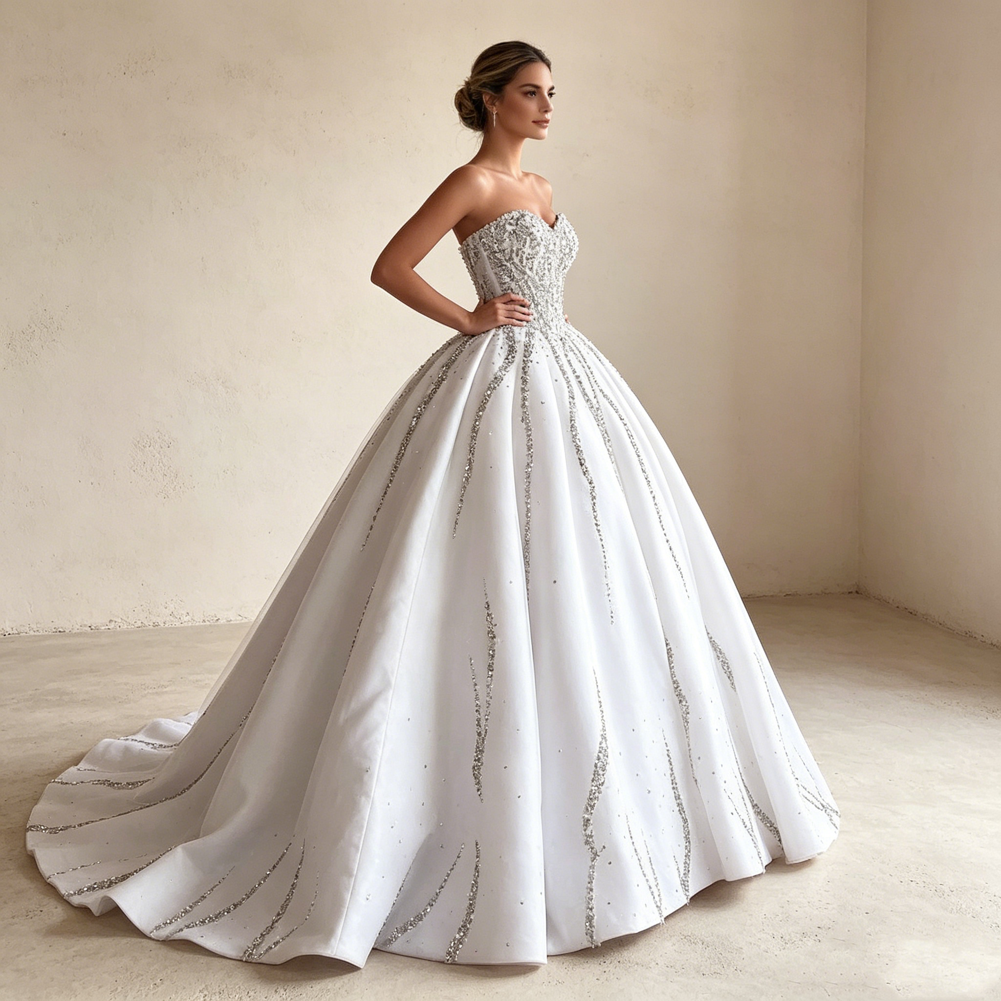 Luxuriöse Prinzessin Robe mit Kathedralschleppe und präziser Kristall Illumination für maximale Präsenz