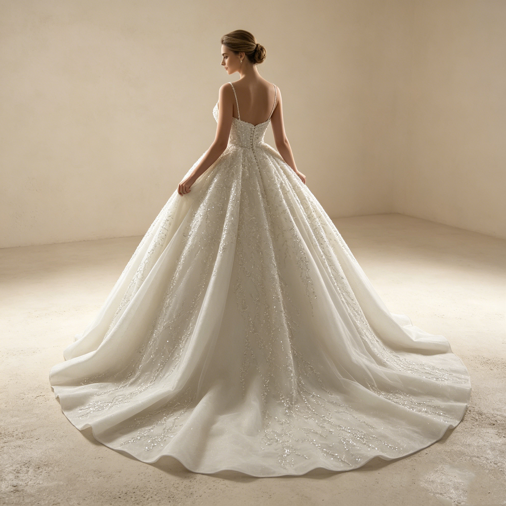 Extravagantes Statement in Weiß: Voluminöse Prinzessinnen-Robe mit avantgardistischem Ärmel-Design