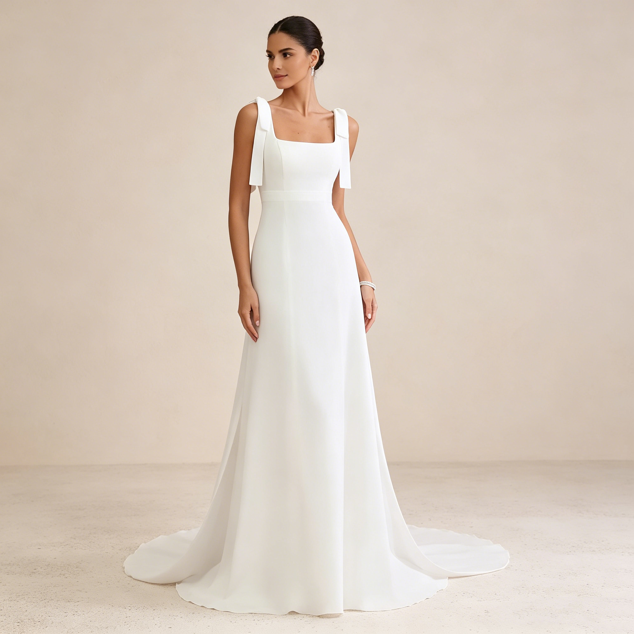 Minimalistisches Abendkleid mit eckigem Ausschnitt und Schleifen-Trägern