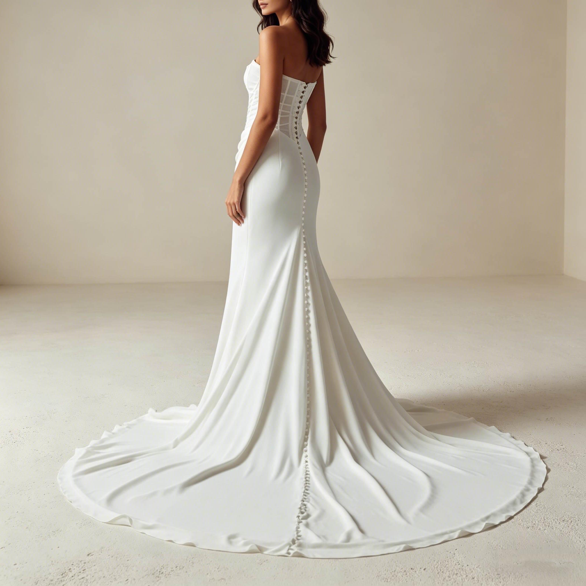Elegantes Abendkleid aus Satin mit Korsett-Oberteil, Luxuriöse Galarobe in Elfenbein, Figurbetontes Maxikleid mit fließendem Faltenwurf