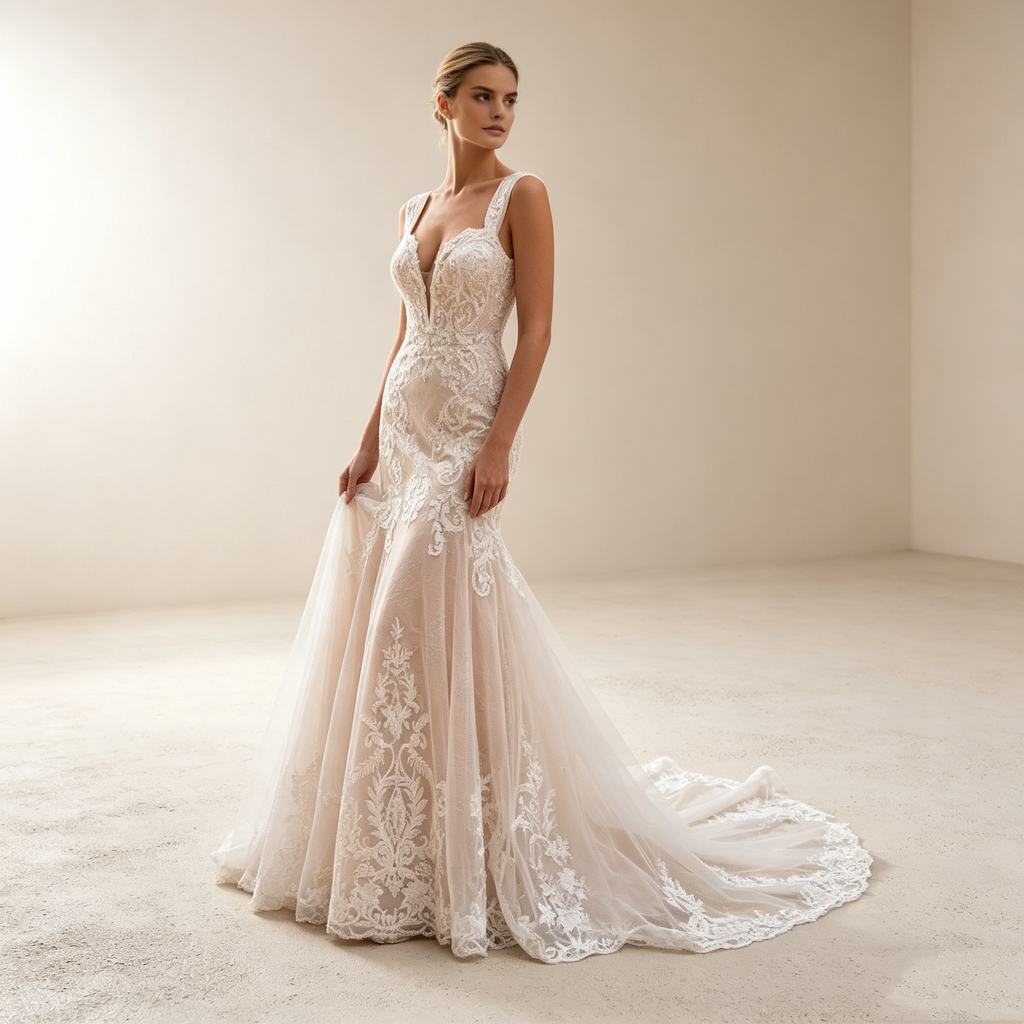 Elegantes Off-Shoulder Mermaid-Kleid mit luxuriöser Schleppe und Spitze