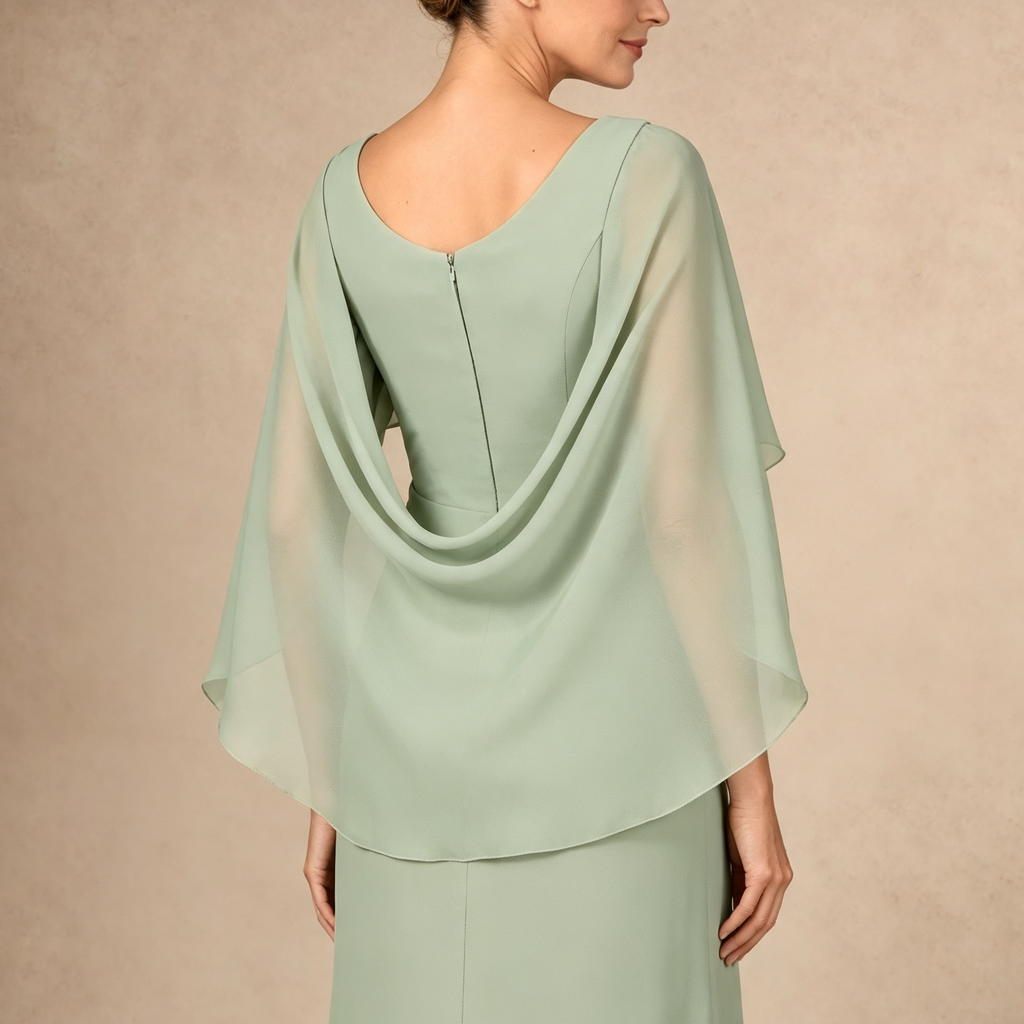 Langes festliches Maxikleid mit fließenden Überwurfärmeln, zartgrün