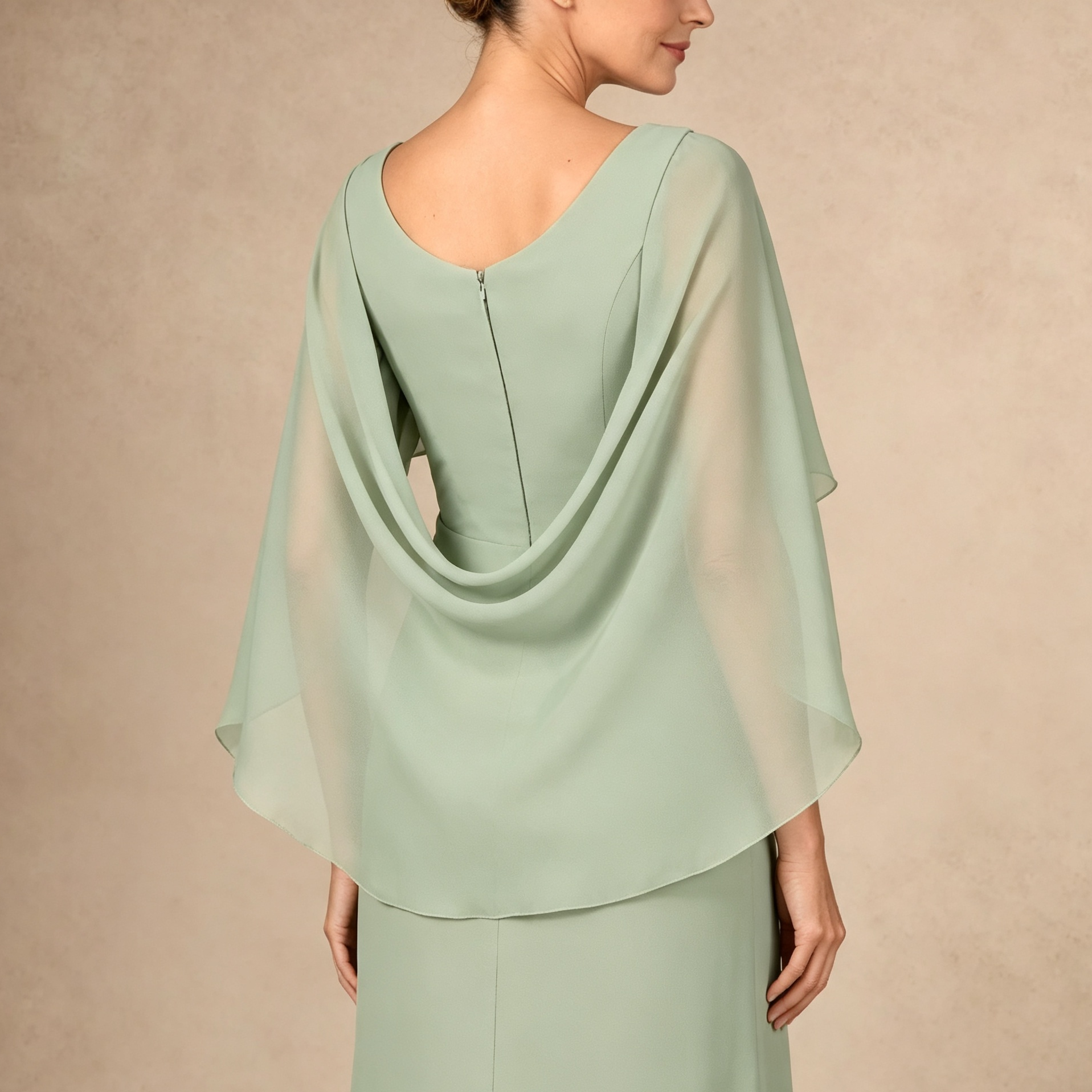 Langes festliches Maxikleid mit fließenden Überwurfärmeln, zartgrün