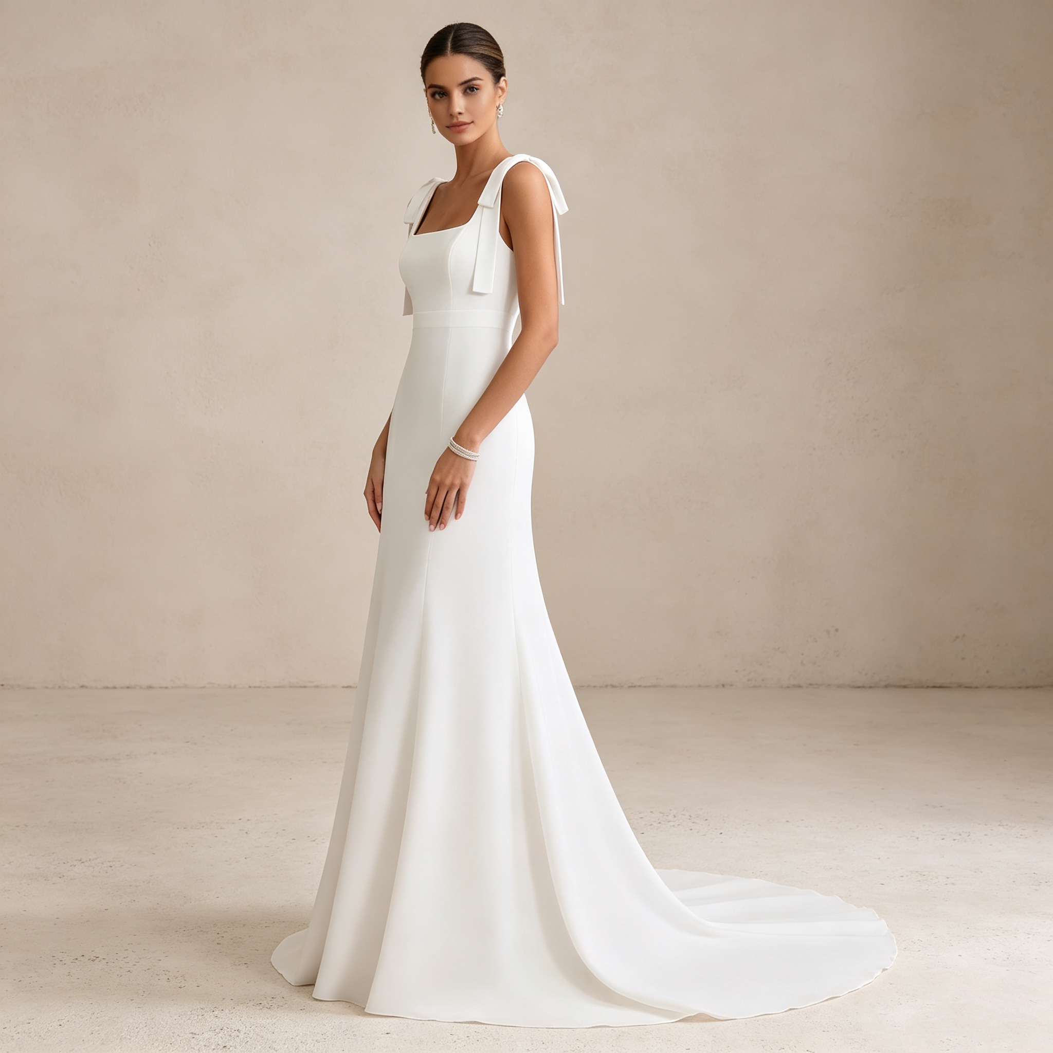 Minimalistisches Abendkleid mit eckigem Ausschnitt und Schleifen-Trägern