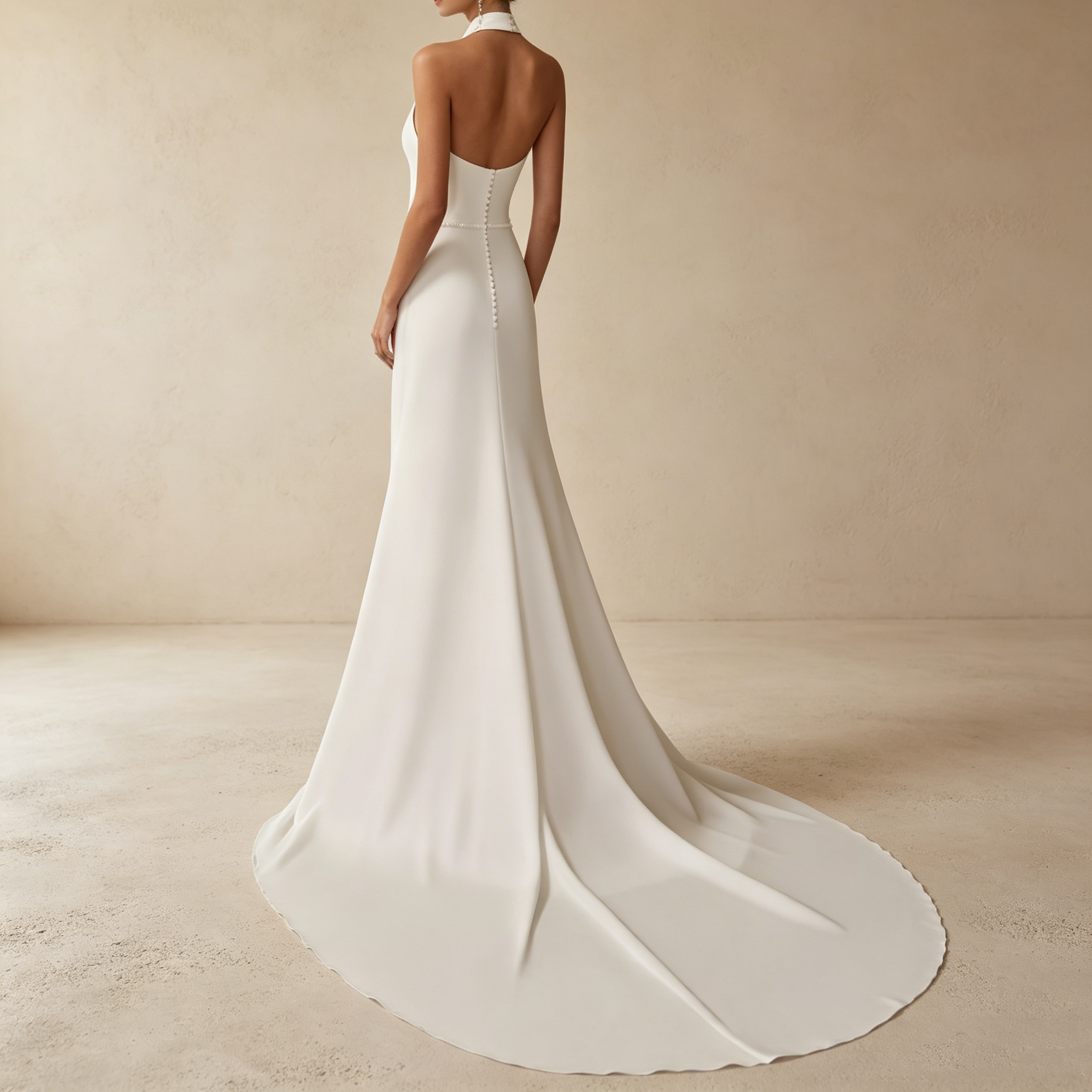 Luxus Neckholder Abendkleid Weiß aus Premium Satin | Elegantes Maxikleid nach Maß mit Perlenverzierung