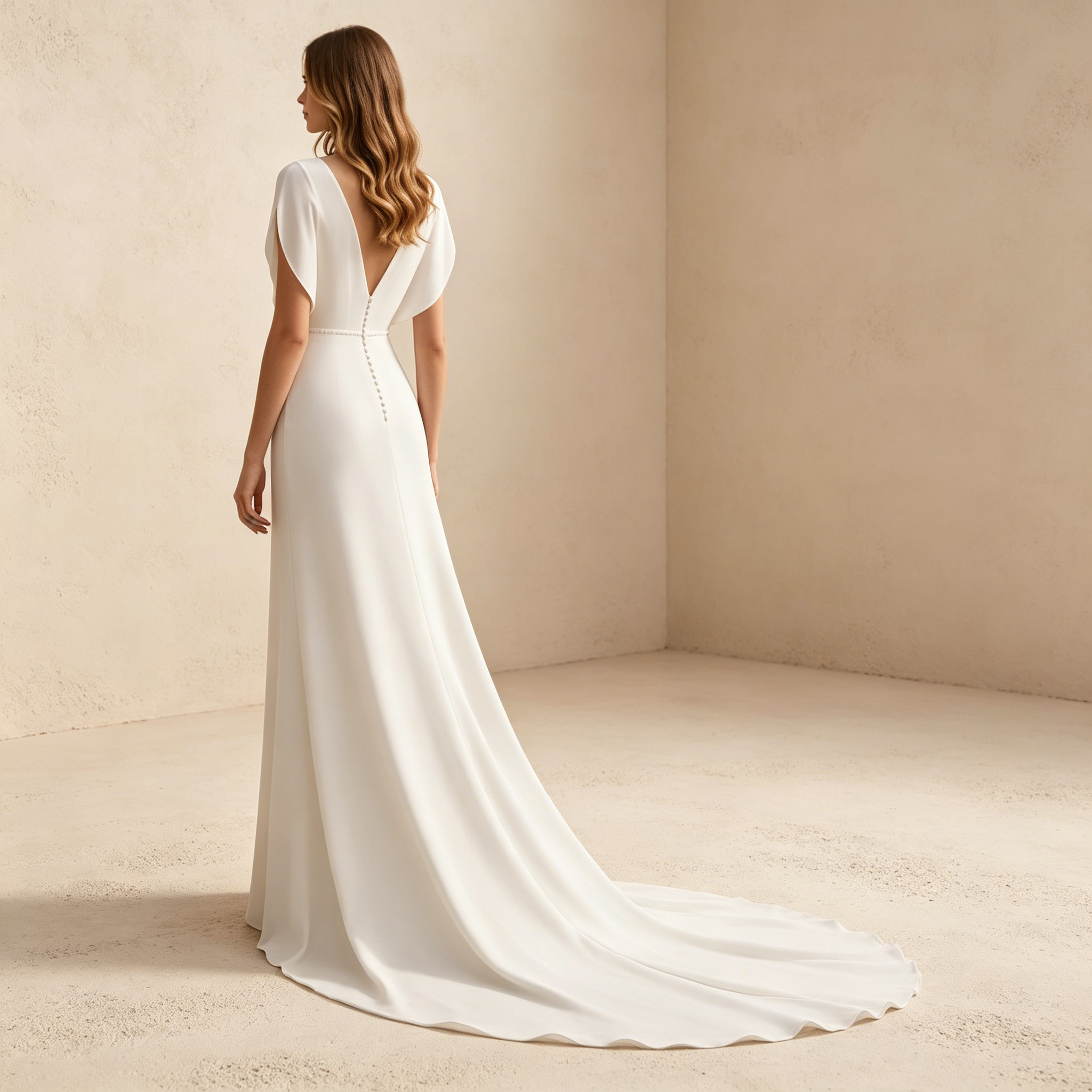 Elegantes Maxikleid mit V-Ausschnitt in Weiß – Figurbetontes langes Abendkleid mit Raffung