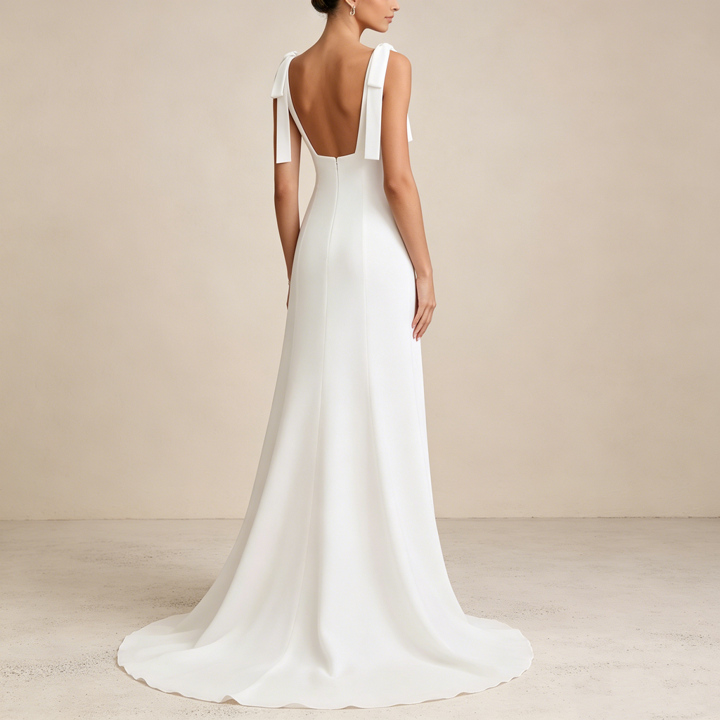 Minimalistisches Abendkleid mit eckigem Ausschnitt und Schleifen-Trägern