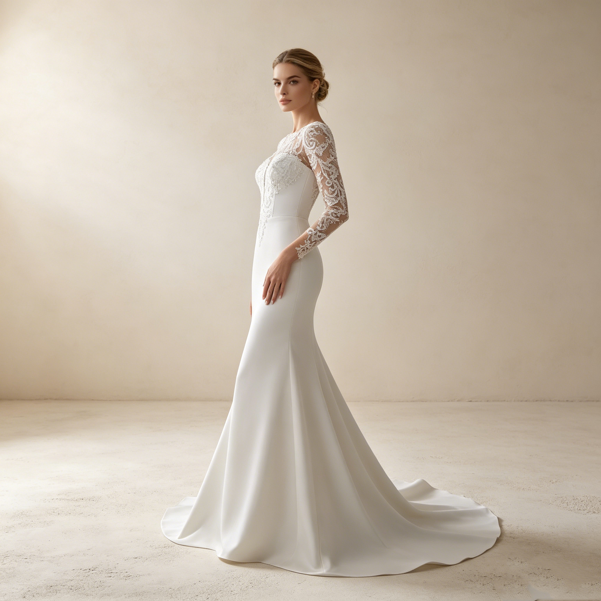 Ede Satin-Robe in Reinweiß: Bodenlanges Kleid mit Cap-Sleeves und luxuriösen Perlen-Verzierungen