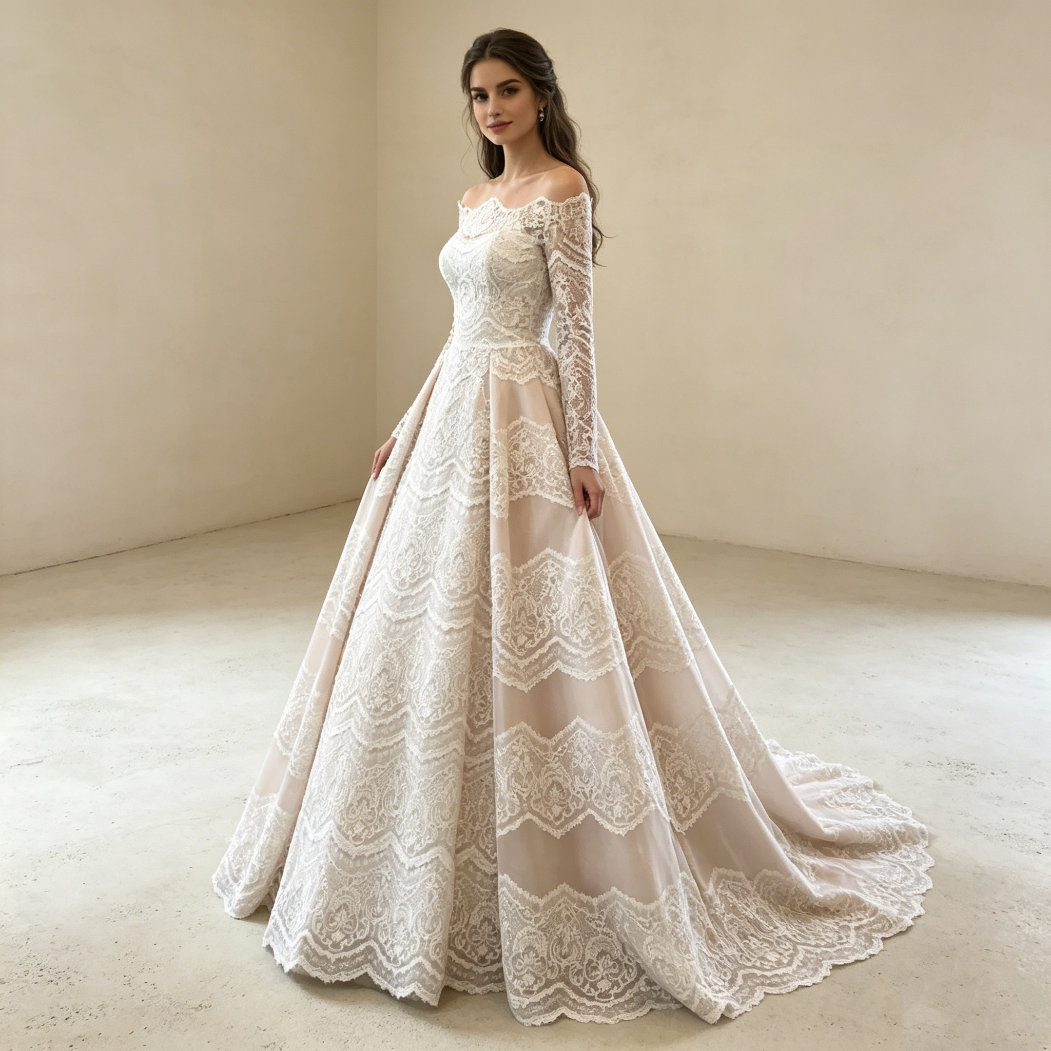 Textile Ästhetik in Weiß Elegante A Linie mit filigranen Ärmeln und kunstvoller Spitzenverarbeitung